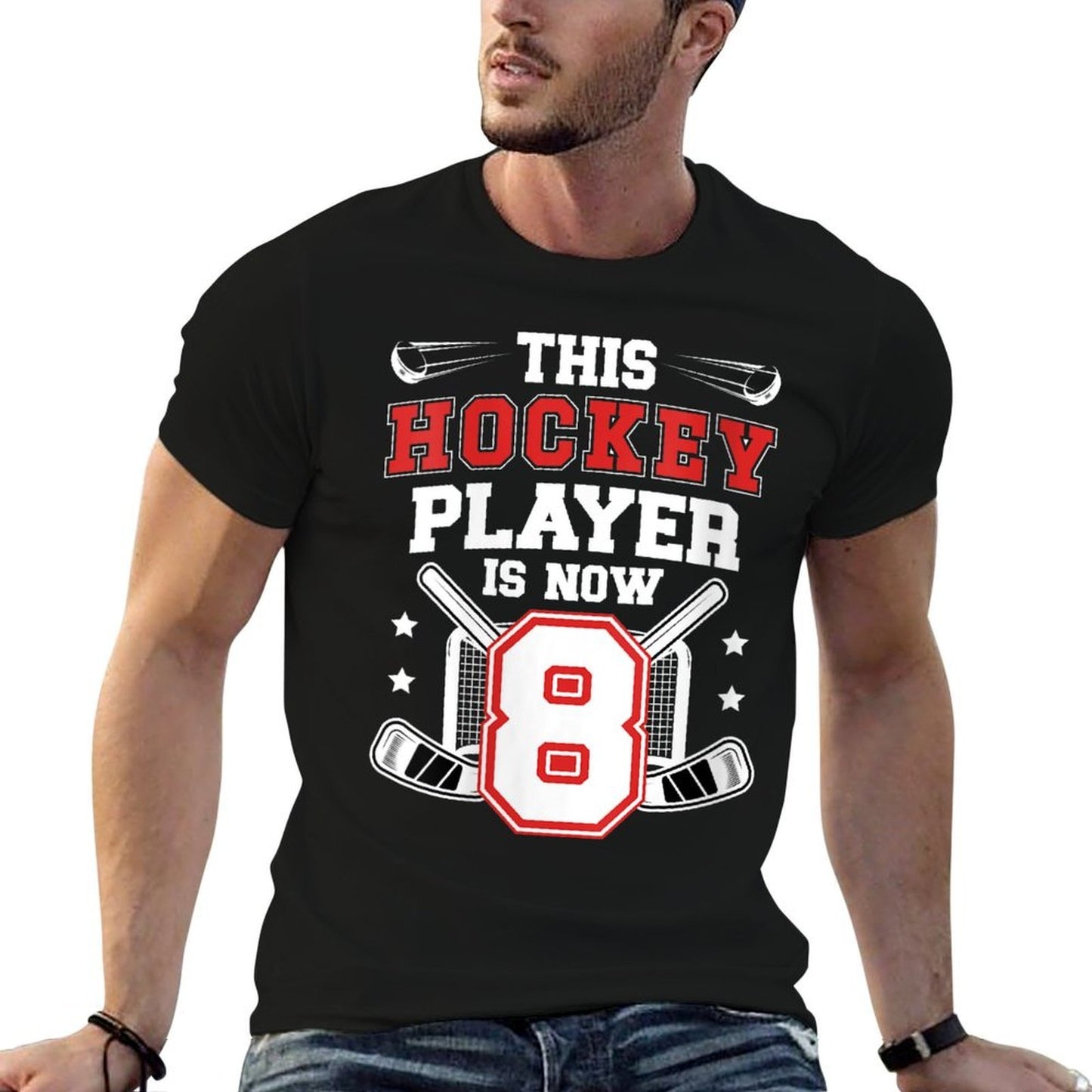 Womens 8th Ice Hockey Birthday Eight Year Old Ice Hockey Player Heathered Texture T-Shirt