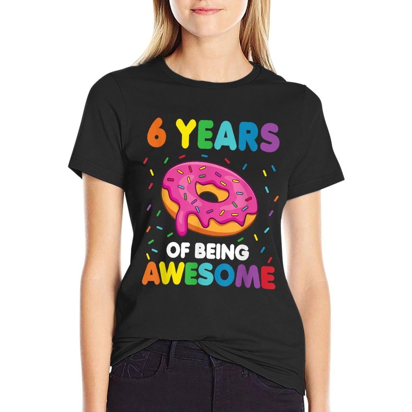 6 Years Old Sweet Donut 6th Birthday For Girls Doughnut Stretchy T-Shirt