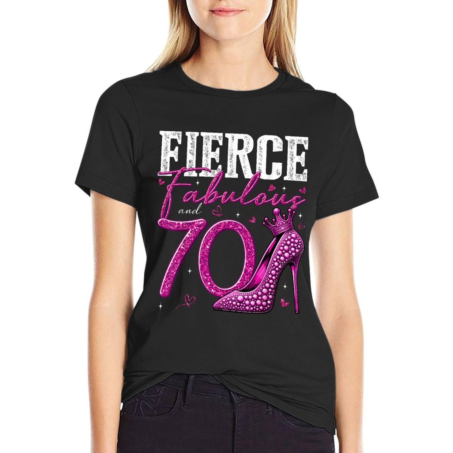 70th Birthday Fierce Fabulous And 70 Year Old Gifts Heels Ribbed Collar T-Shirt