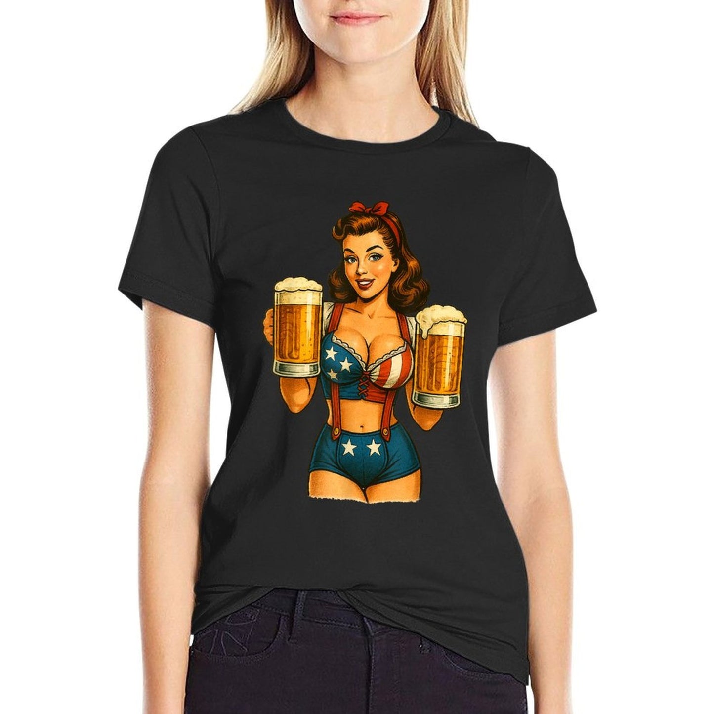 USA Patriotic Pinup Girl Classic 4th of July Celebration Slim-fit Cut T-Shirt