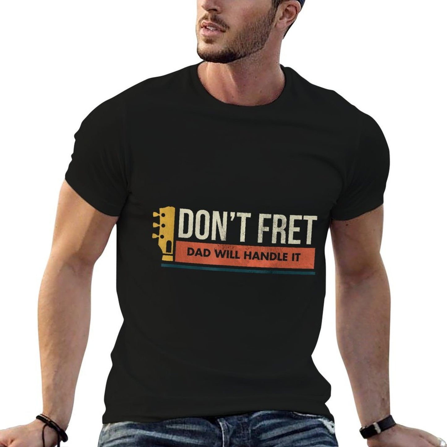 Vintage Guitar Birthday Gift - Dont Fret - Bad Dad Joke Polyester Blend T-Shirt