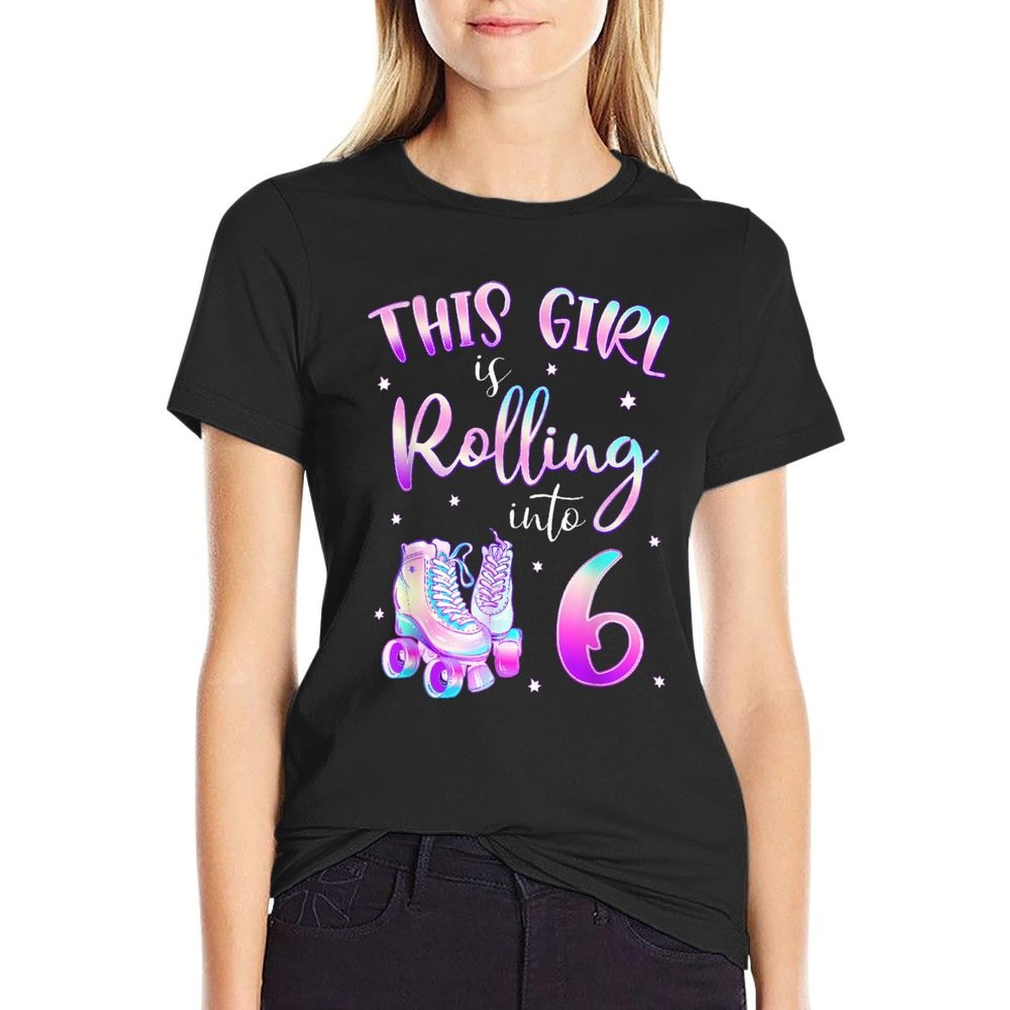 6th Bday Rolling Into 6 Birthday Girl Roller Skate Party Lightweight T-Shirt