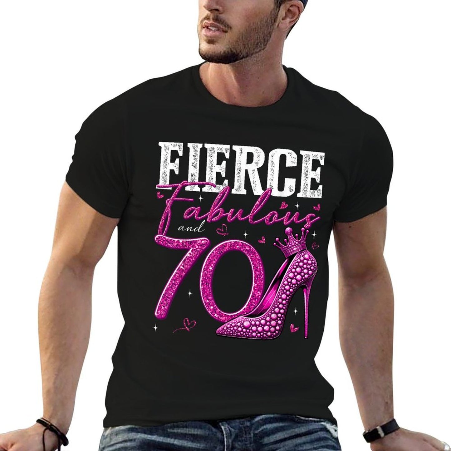 70th Birthday Fierce Fabulous And 70 Year Old Gifts Heels Ribbed Collar T-Shirt