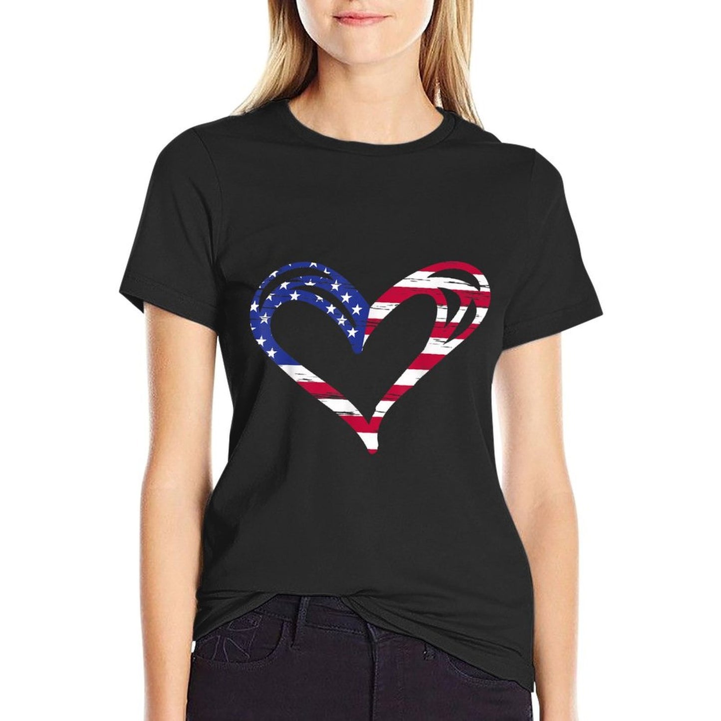 USA Heart American Patriotic Armed Forces Memorial Day Wrinkle-resistant T-Shirt