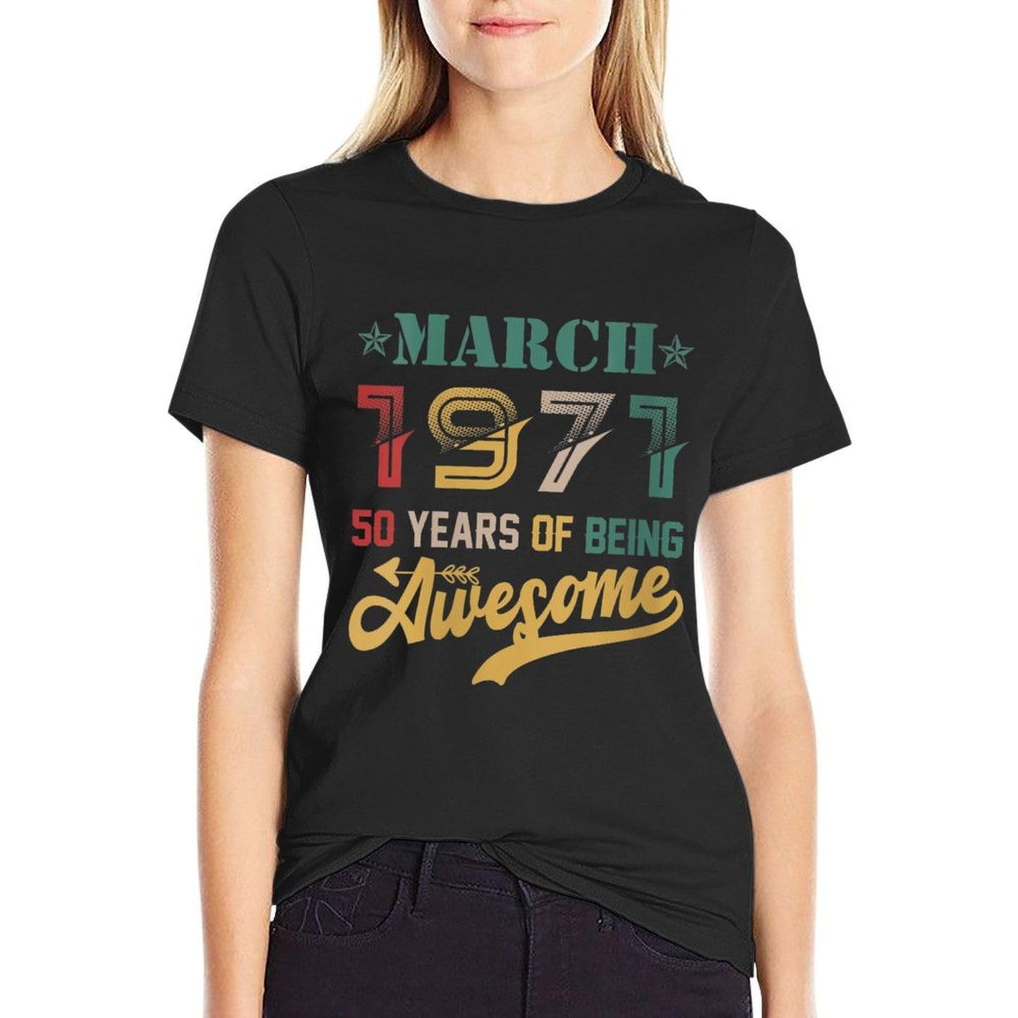 Womens Vintage March 1971 Awesome 50 Years Old 50th Birthday Trendy Pattern T-Shirt
