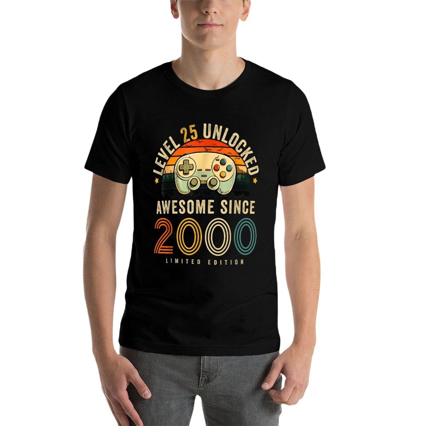 25 Year Old 2000 Level 25 Unlocked 25th Birthday Men Boys Polyester Blend T-Shirt