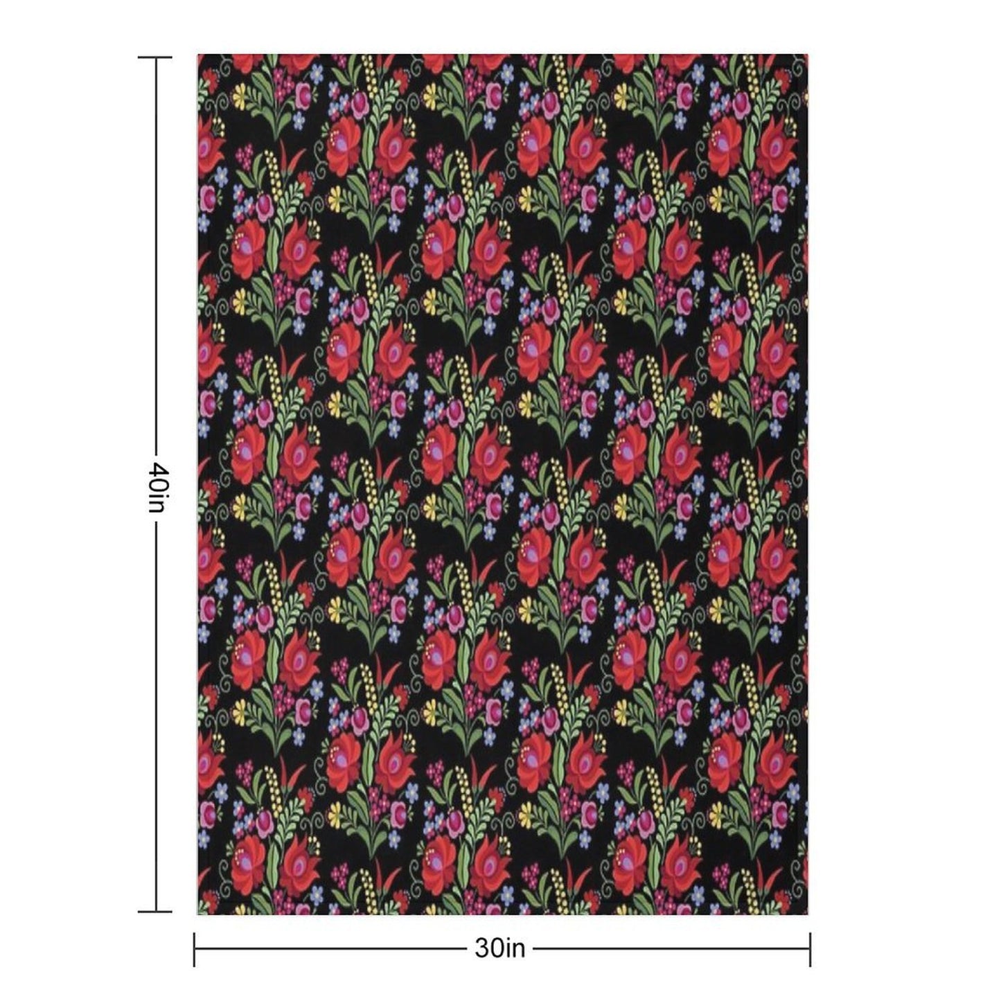 Hungarian Folk Design Red Peppers on Black Quick-dry Throw Blanket