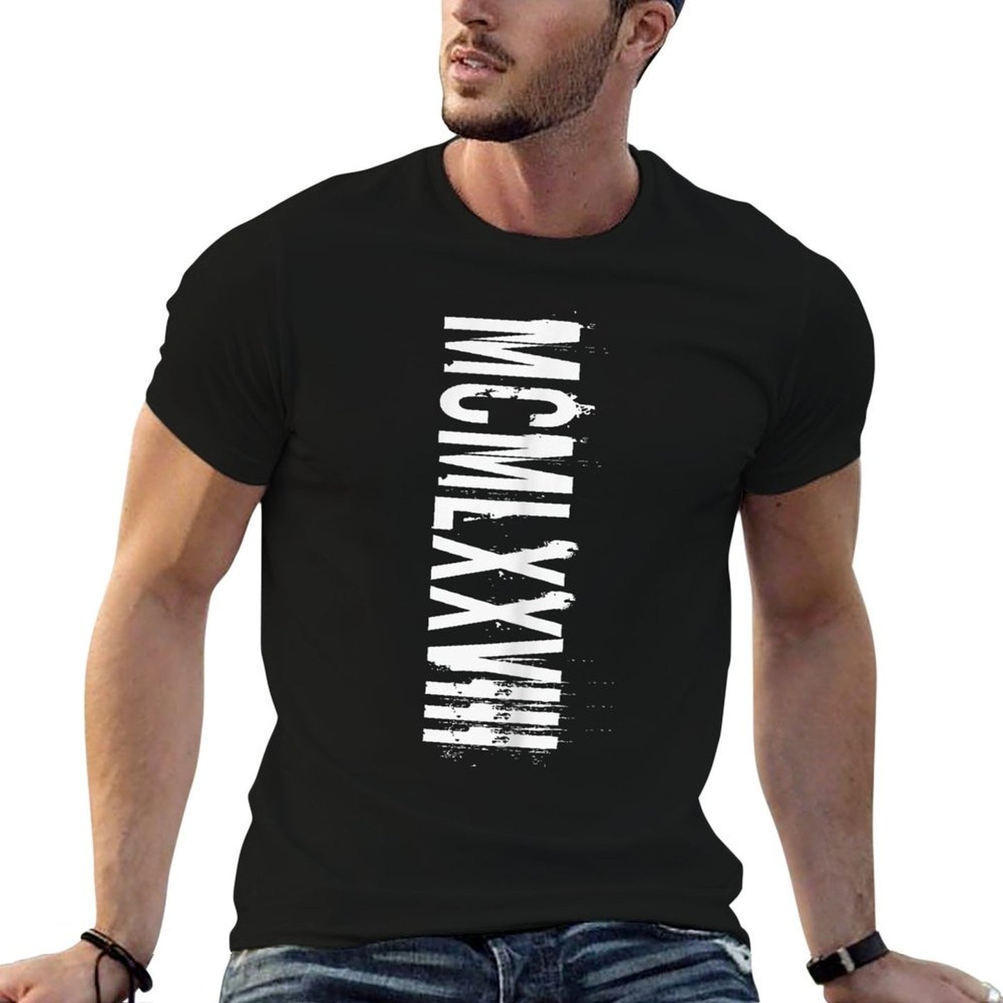 40th Birthday T-shirt, Year 1978 in Roman Numerals Ribbed Collar T-Shirt