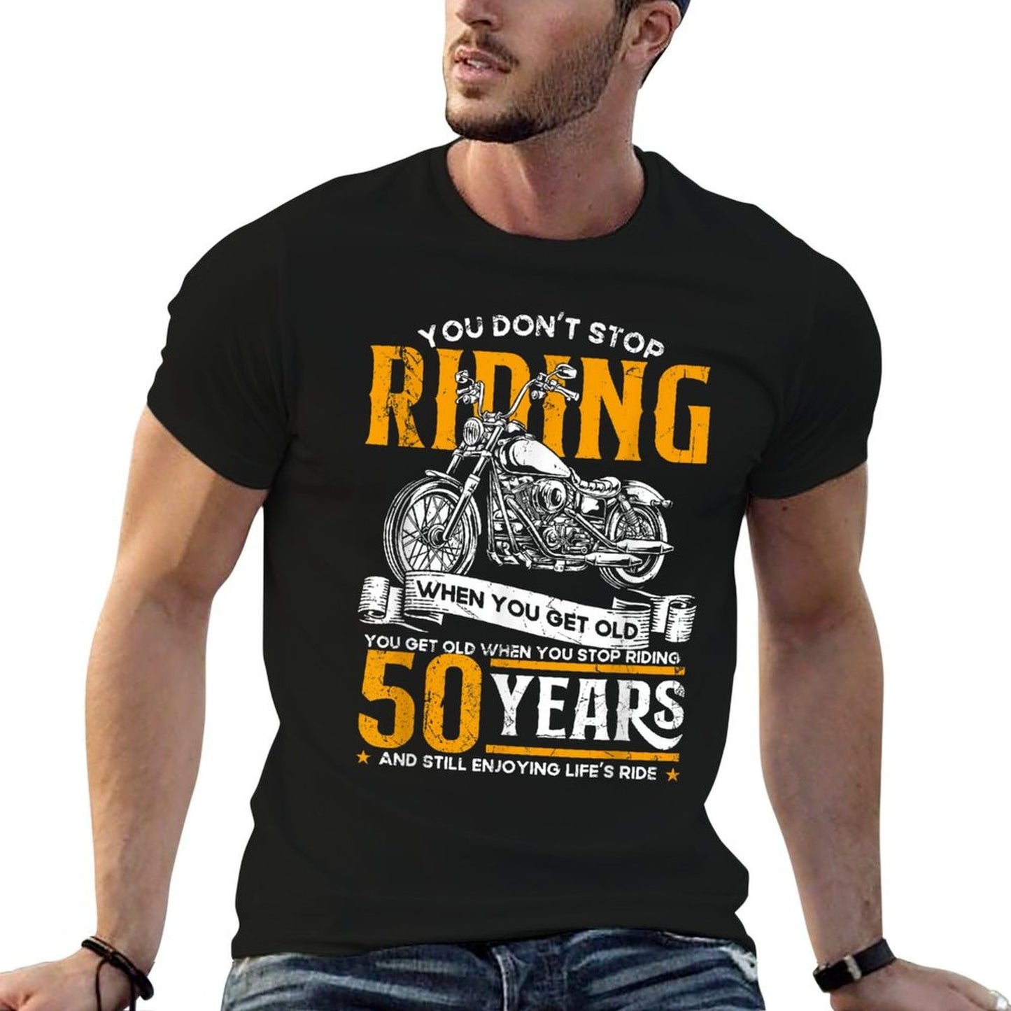 50th Birthday Gift For Men & 50 Years Bikers Don't Stop Riding When You Get Old Motorcycle 50th Birthday Trendy Pattern T-Shirt
