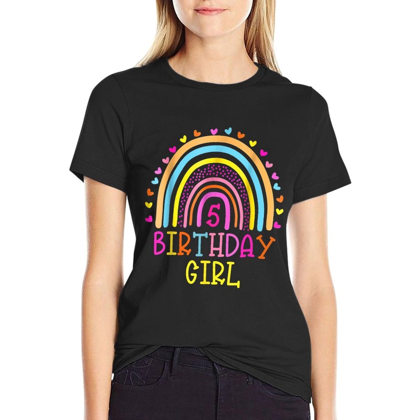 5 Year Old 5th Birthday Girl Rainbow Fade-proof Color T-Shirt