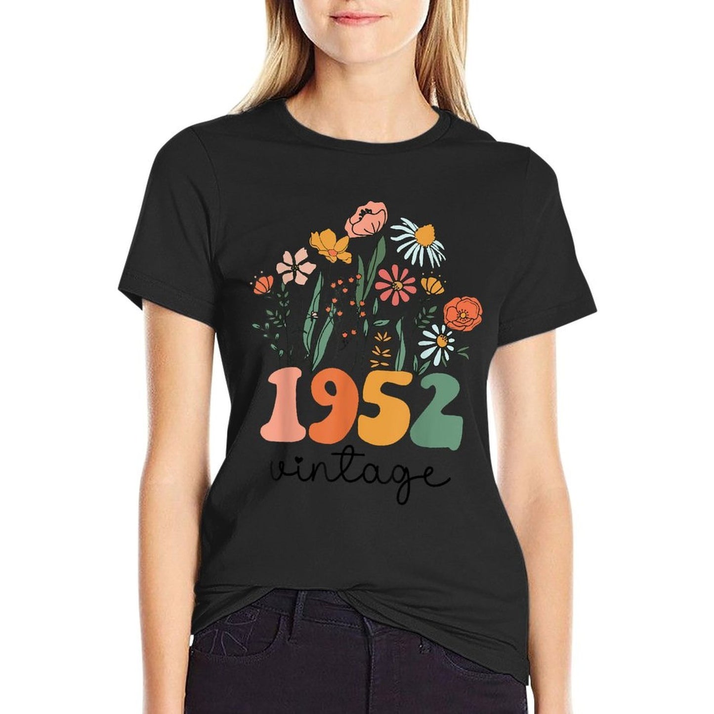 73 Years Old Vintage 1952 73rd Women Birthday Wildflower Summer-ready Fabric T-Shirt