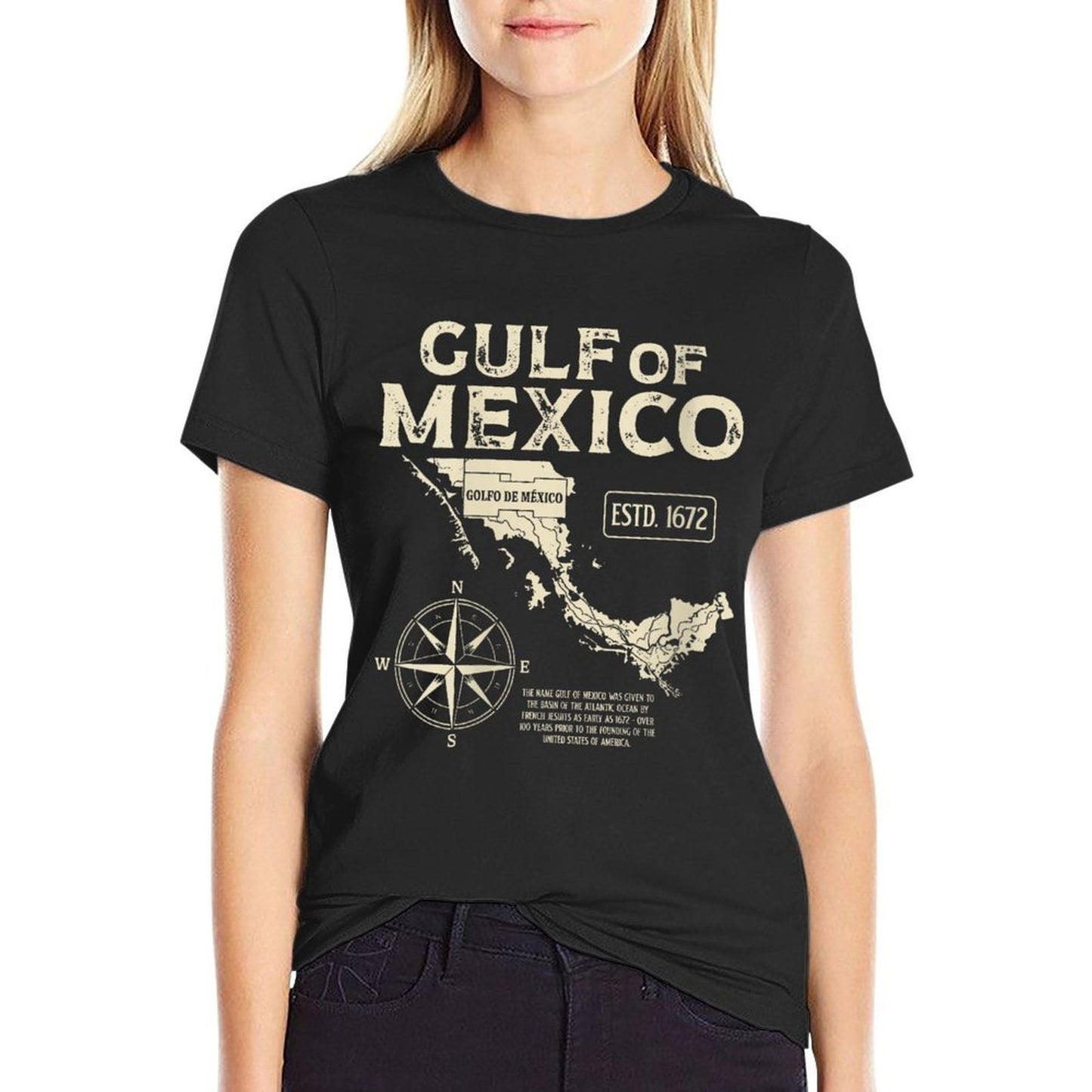 Womens Gulf of Mexico Not US America Historic Map 1672 Mens Womens Lightweight T-Shirt