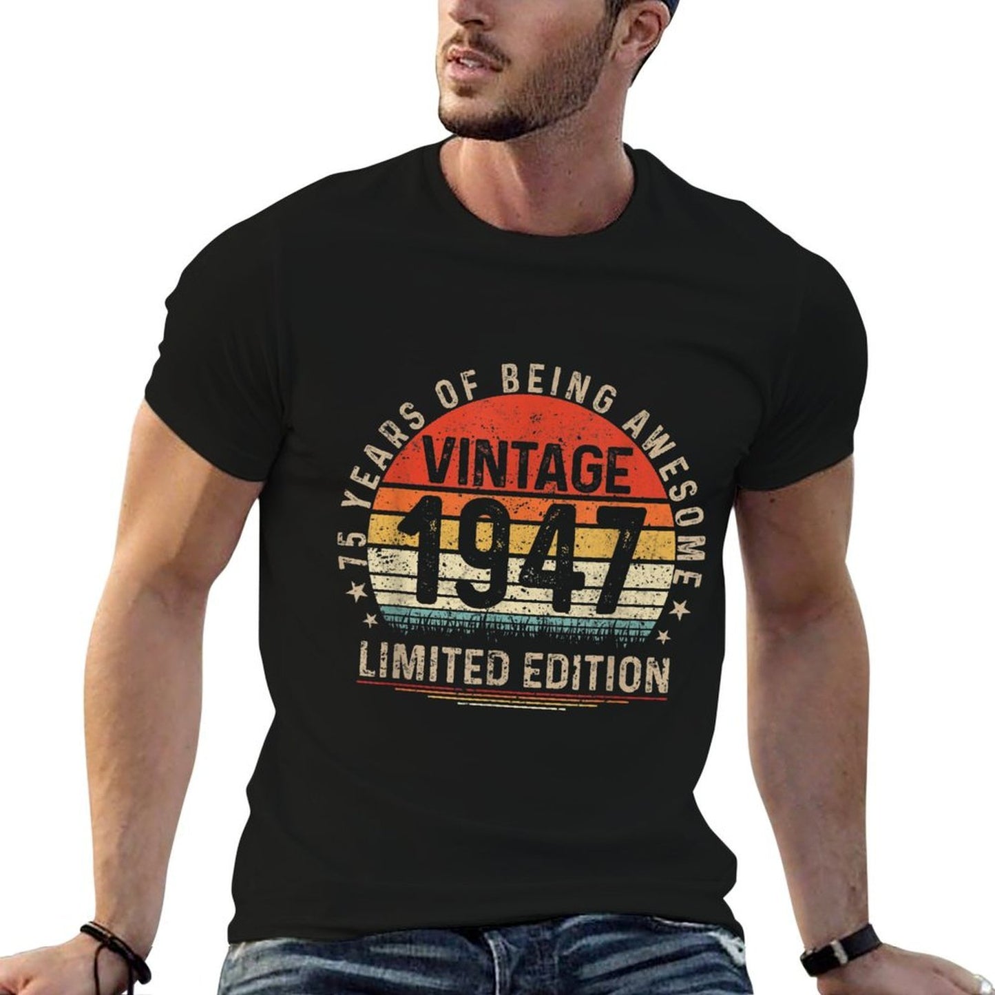 75 Year Old Gifts Vintage 1947 Limited Edition 75th Birthday Rolled Sleeves T-Shirt