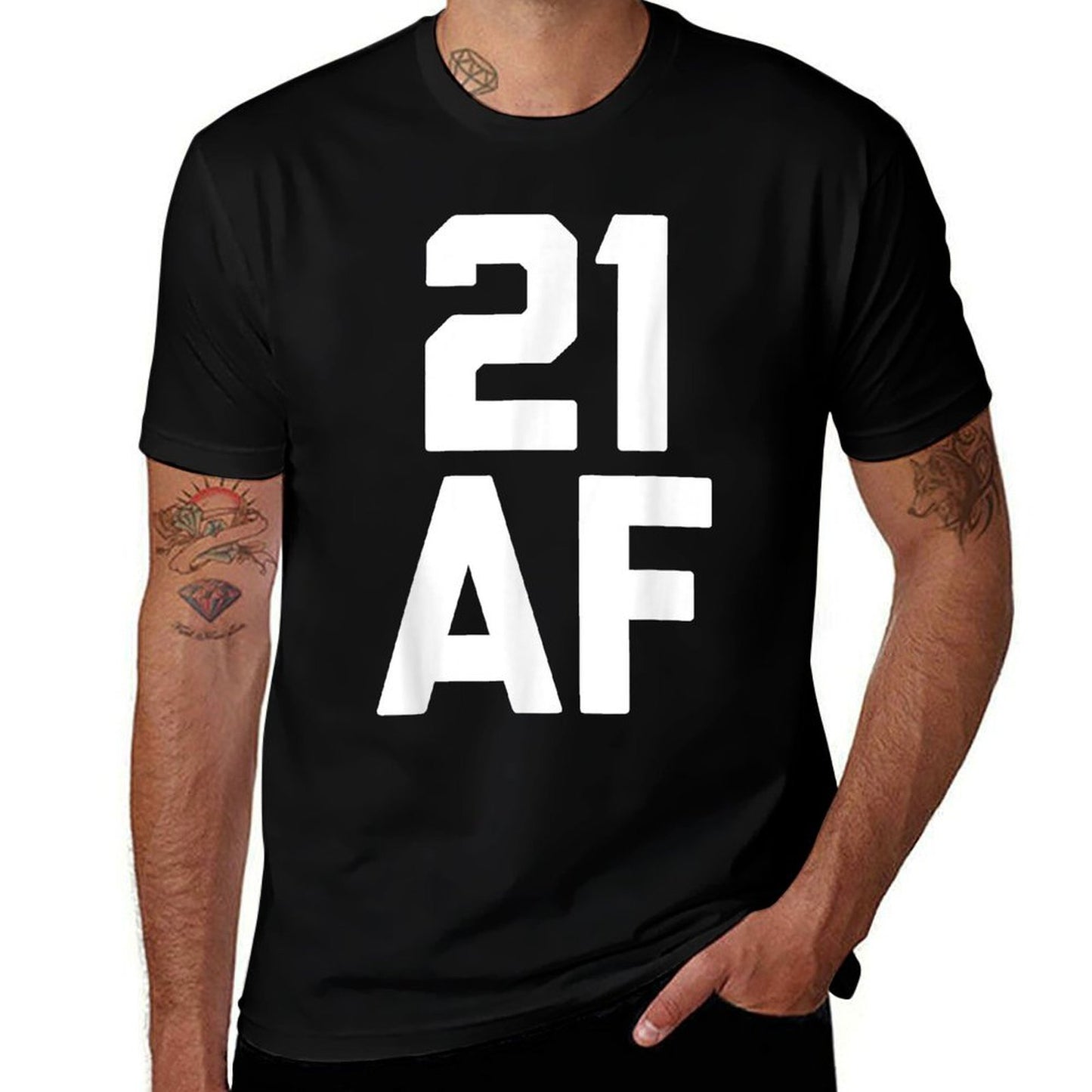 21 AF 21st Birthday Ribbed Collar T-Shirt