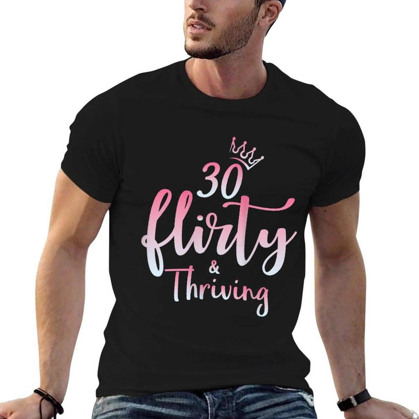 Womens 30 Thirty Flirty & Thriving 30th Birthday Born 1990 Trendy Pattern T-Shirt