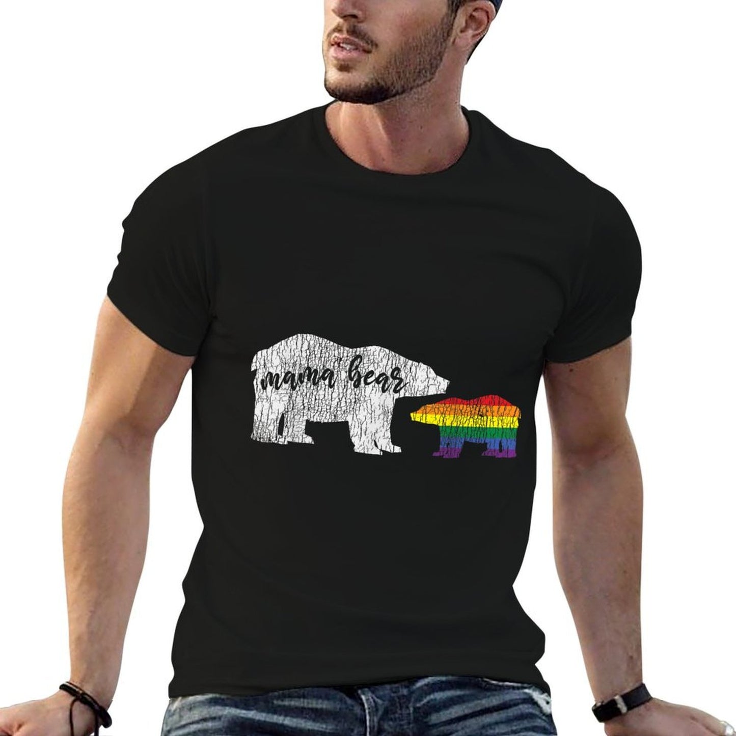 Vintage Mama Bear Love Proud Mom Family Matching Gay LGBTQ Cotton T-Shirt
