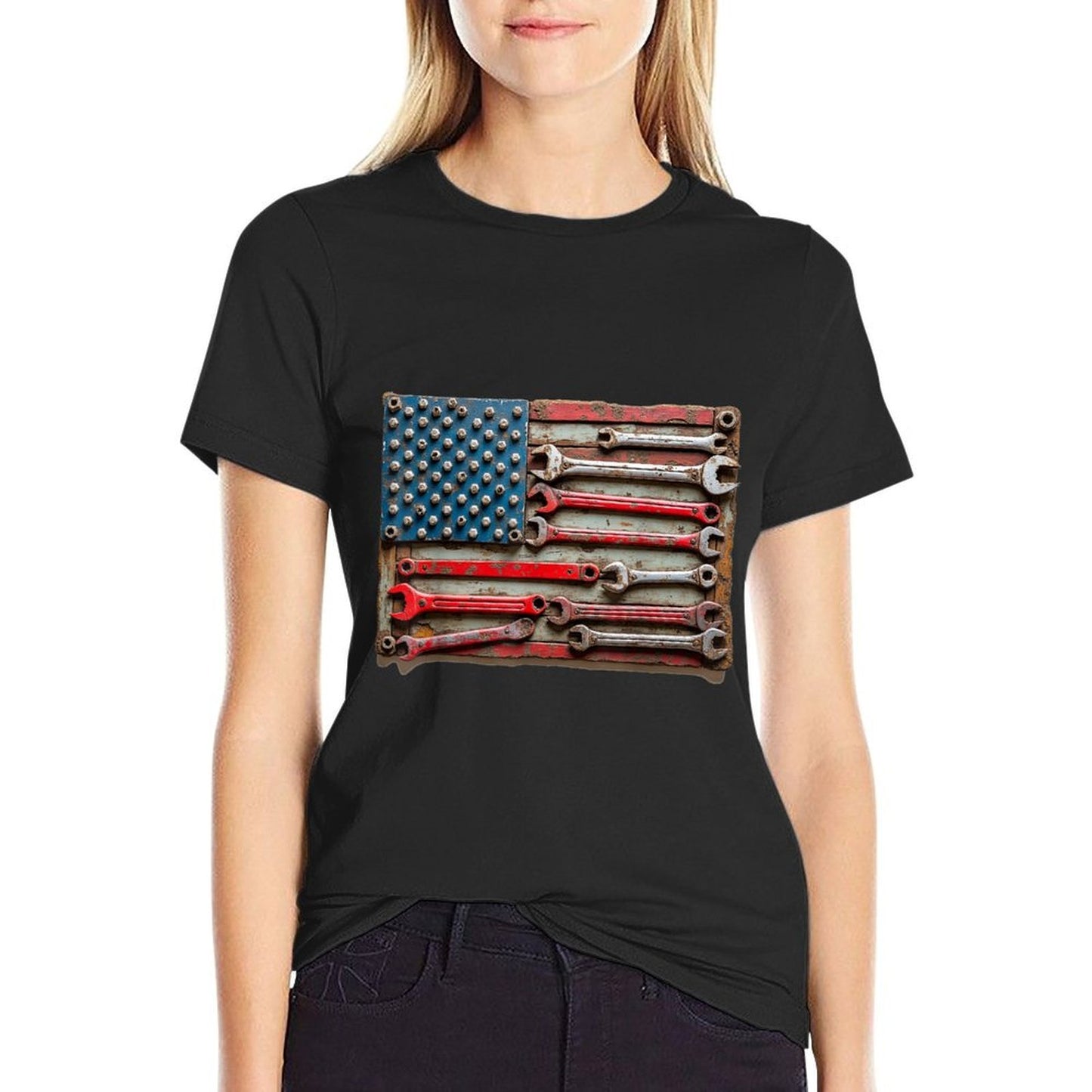 Vintage Mechanic USA American Patriotic Car Mens Soft T-Shirt