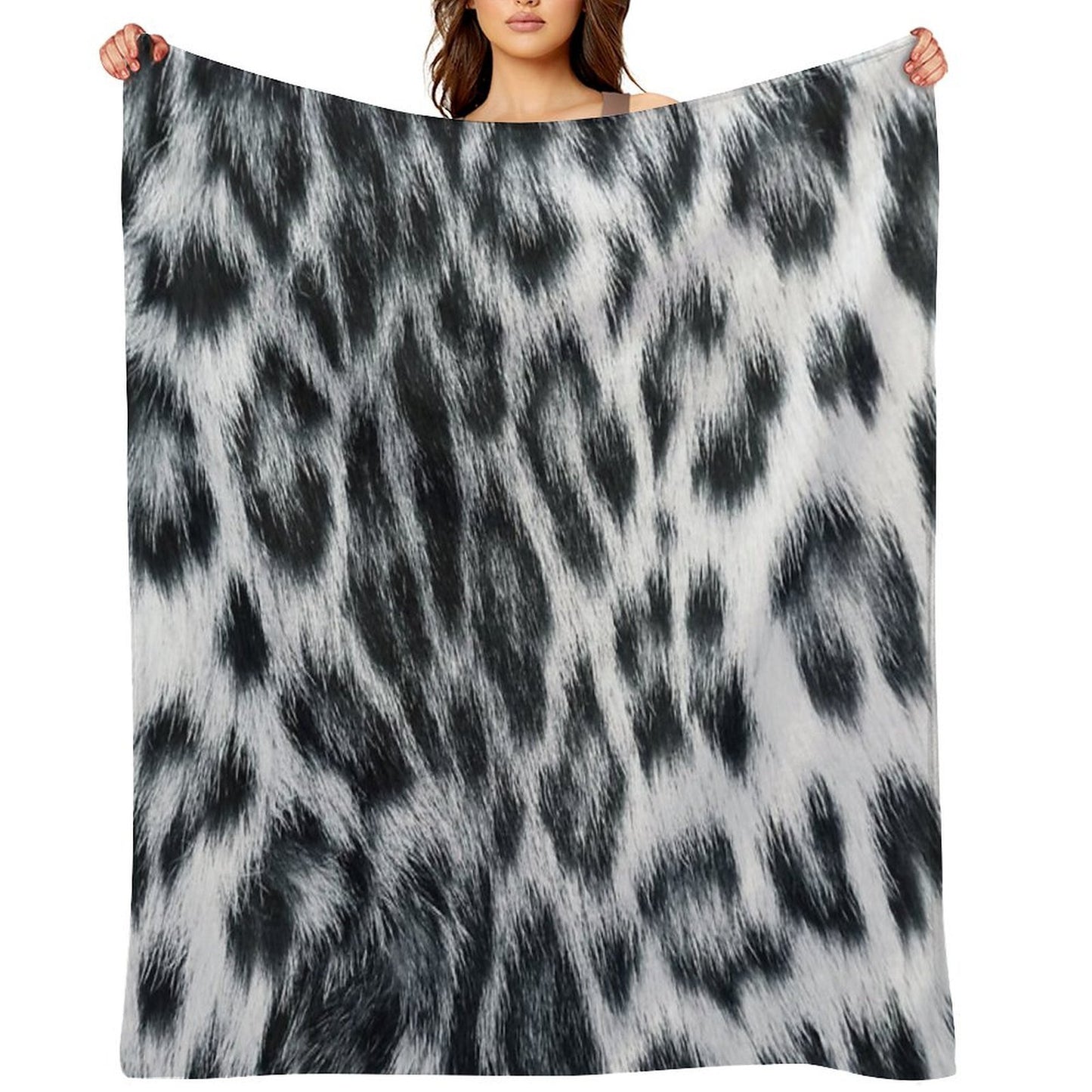 Snow Leopard Real to Life Print Sustainable Throw Blanket