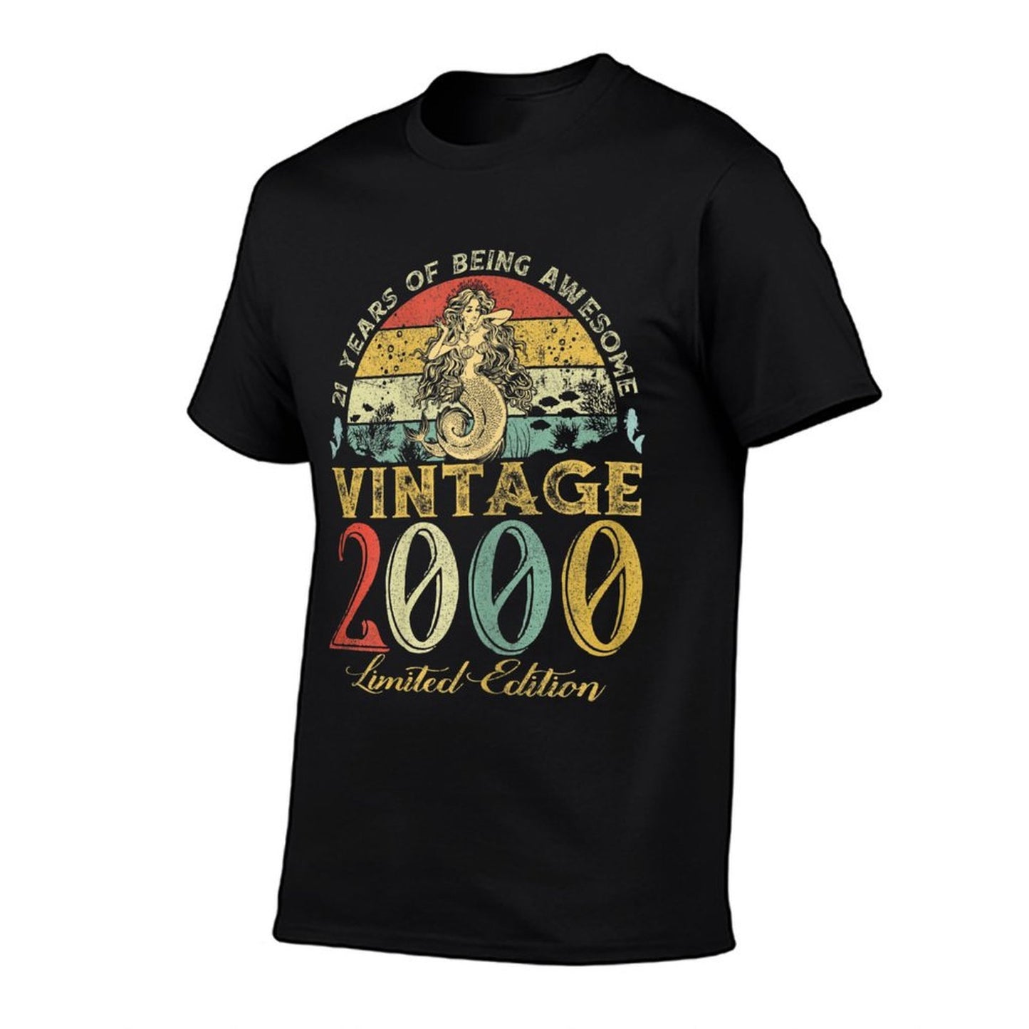 Womens Vintage 2000 Sunset Mermaid 21 Years Old 21st Birthday Gift Wrinkle-resistant T-Shirt
