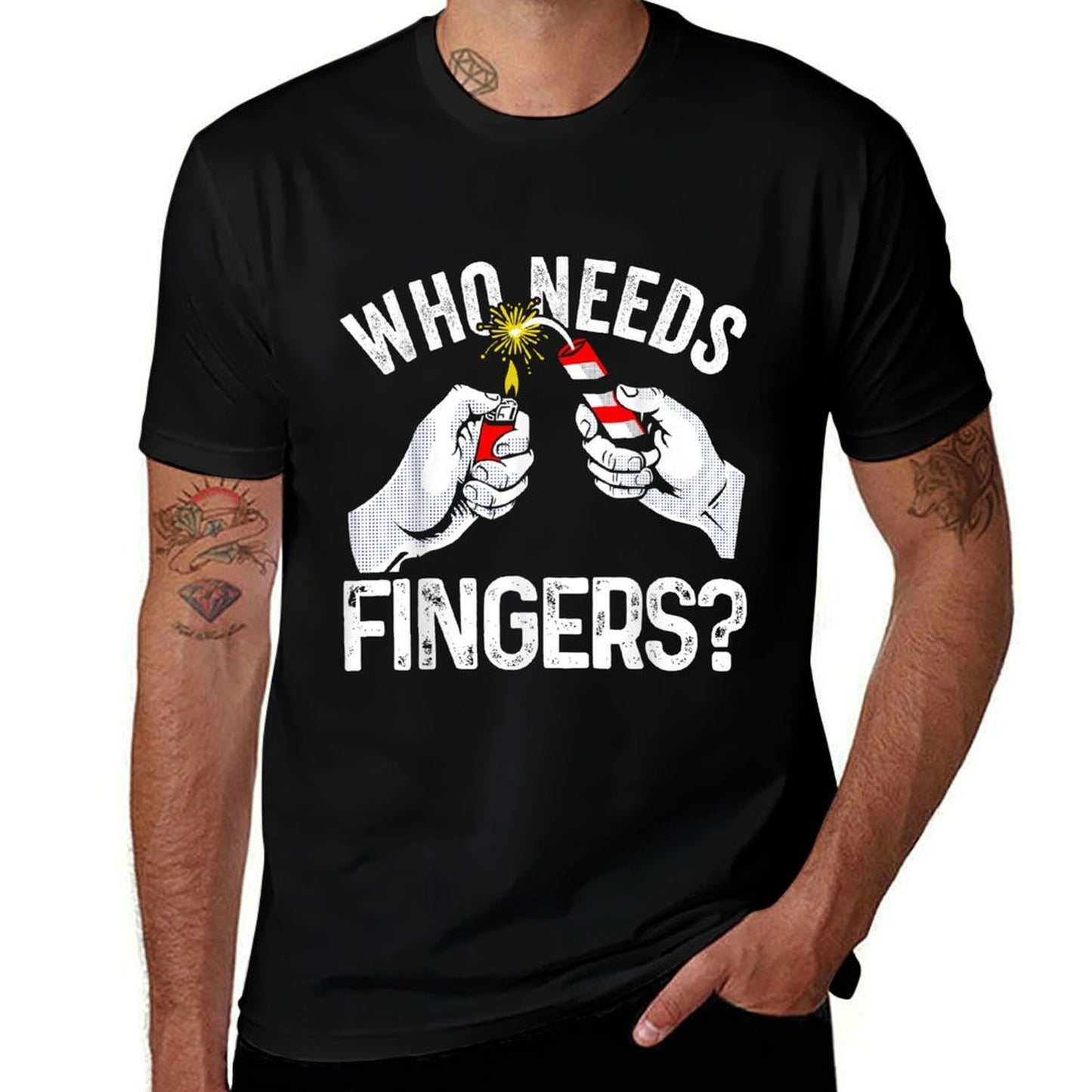 Who Needs Fingers Fireworks Funny 4th Of July for Women Men Graphic-printed T-Shirt