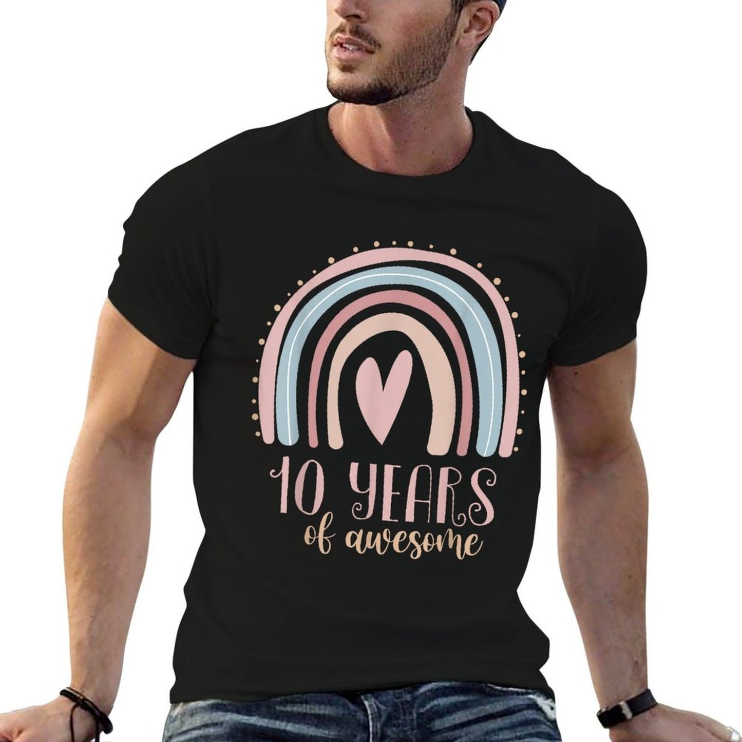 10 Years Of Awesome Girls 10th Birthday Pink Boho Rainbow Polyester Blend T-Shirt