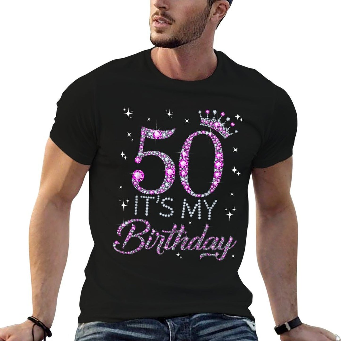 50 It's My Birthday Pink Crown 50th Birthday Gifts For Her Stretchy T-Shirt