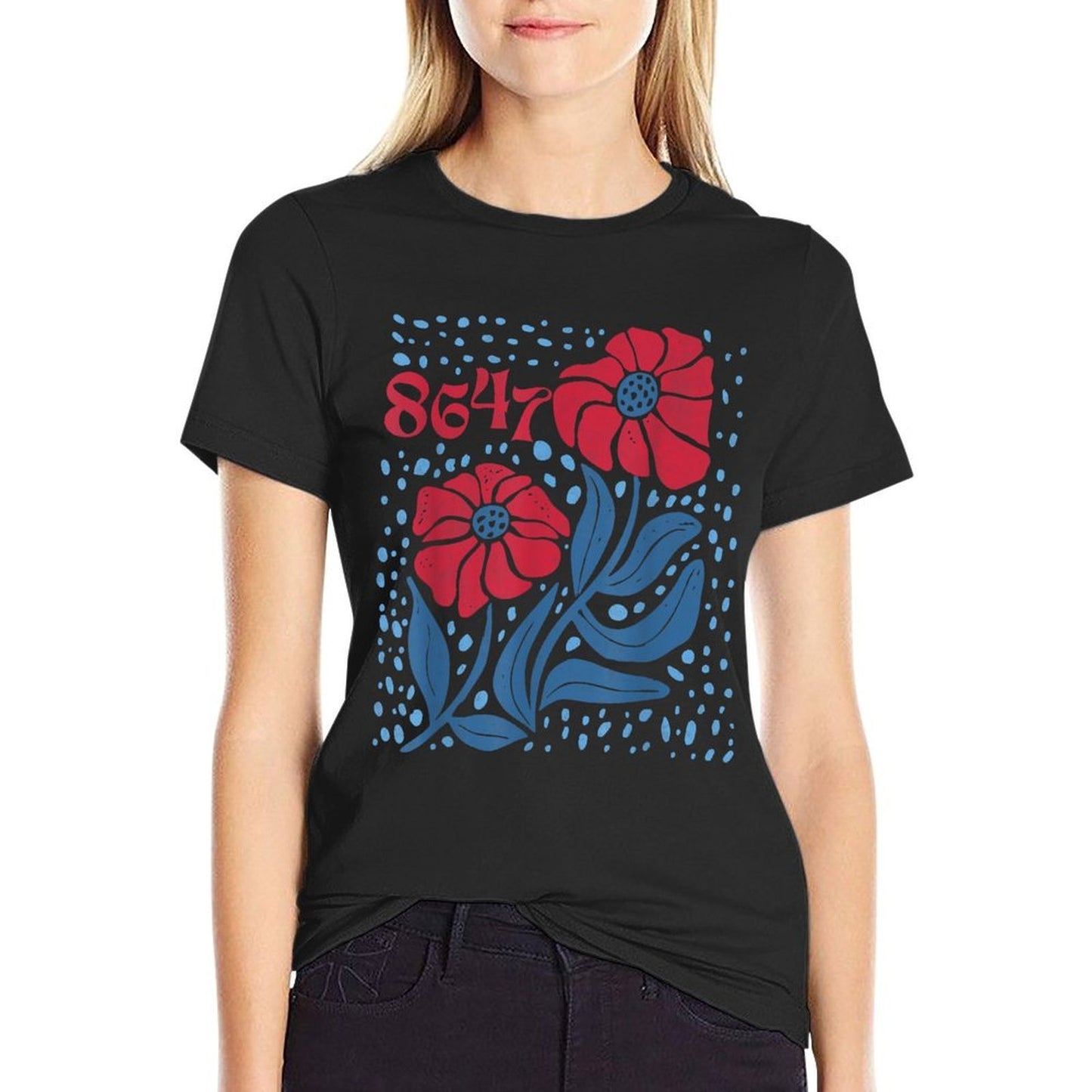 8647 Subtle Anti Trump 86 47 Floral Boho Style Easy-care T-Shirt