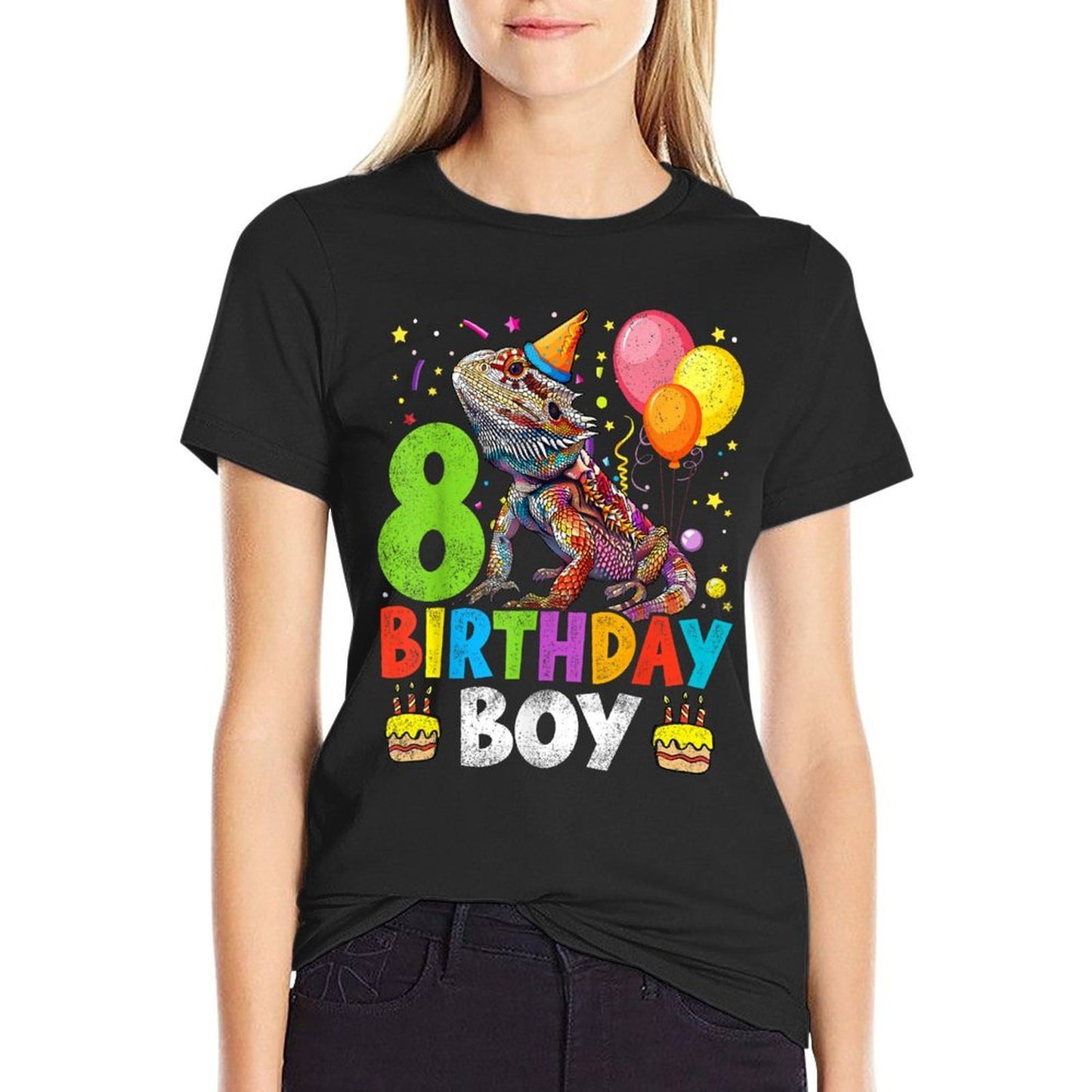 8th Birthday Boy Bearded Dragon 8 Years Old Bday Party Heathered Texture T-Shirt