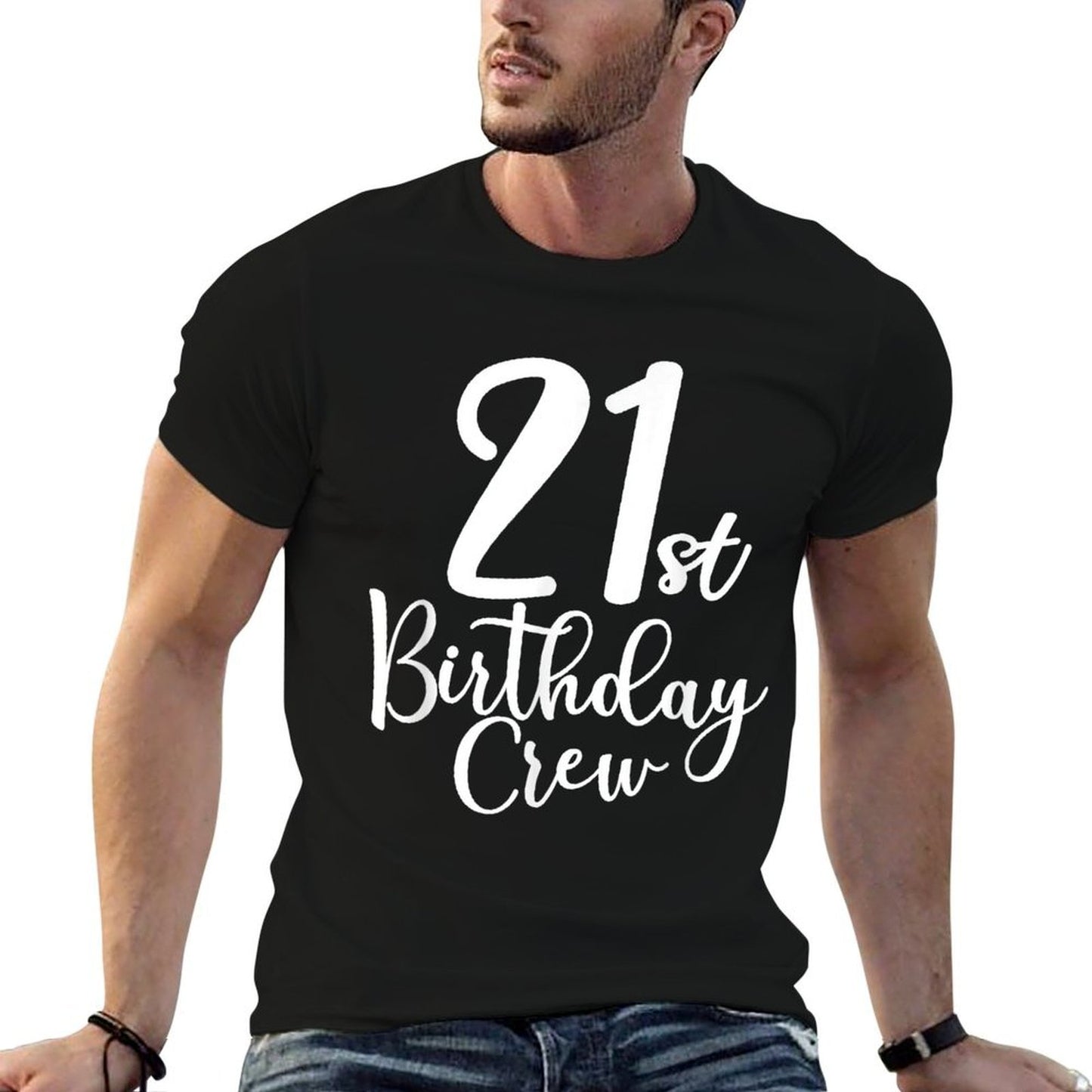 21st Birthday Crew 21 Years Old Matching Group Party Fade-proof Color T-Shirt