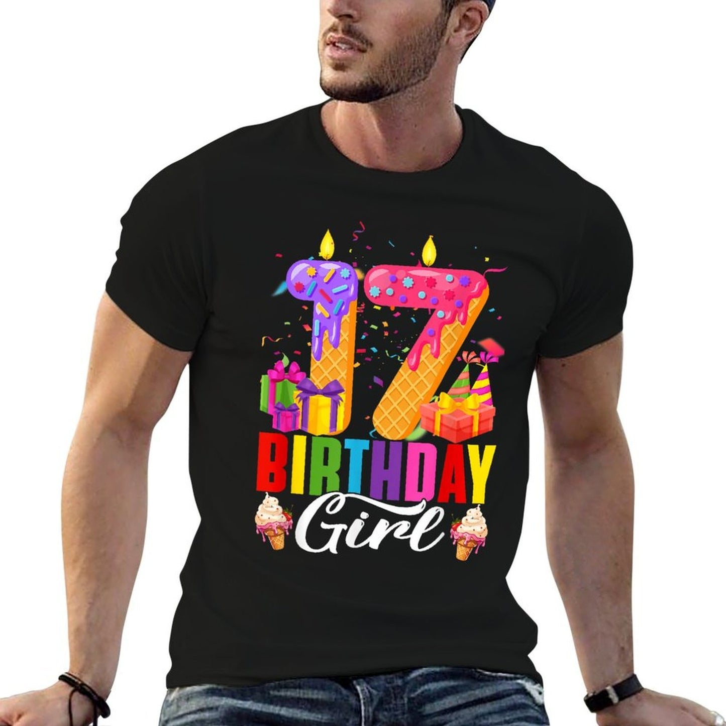 17th Birthday 17 Year Old Girls Ice Cream Party Family Oversized Silhouette T-Shirt