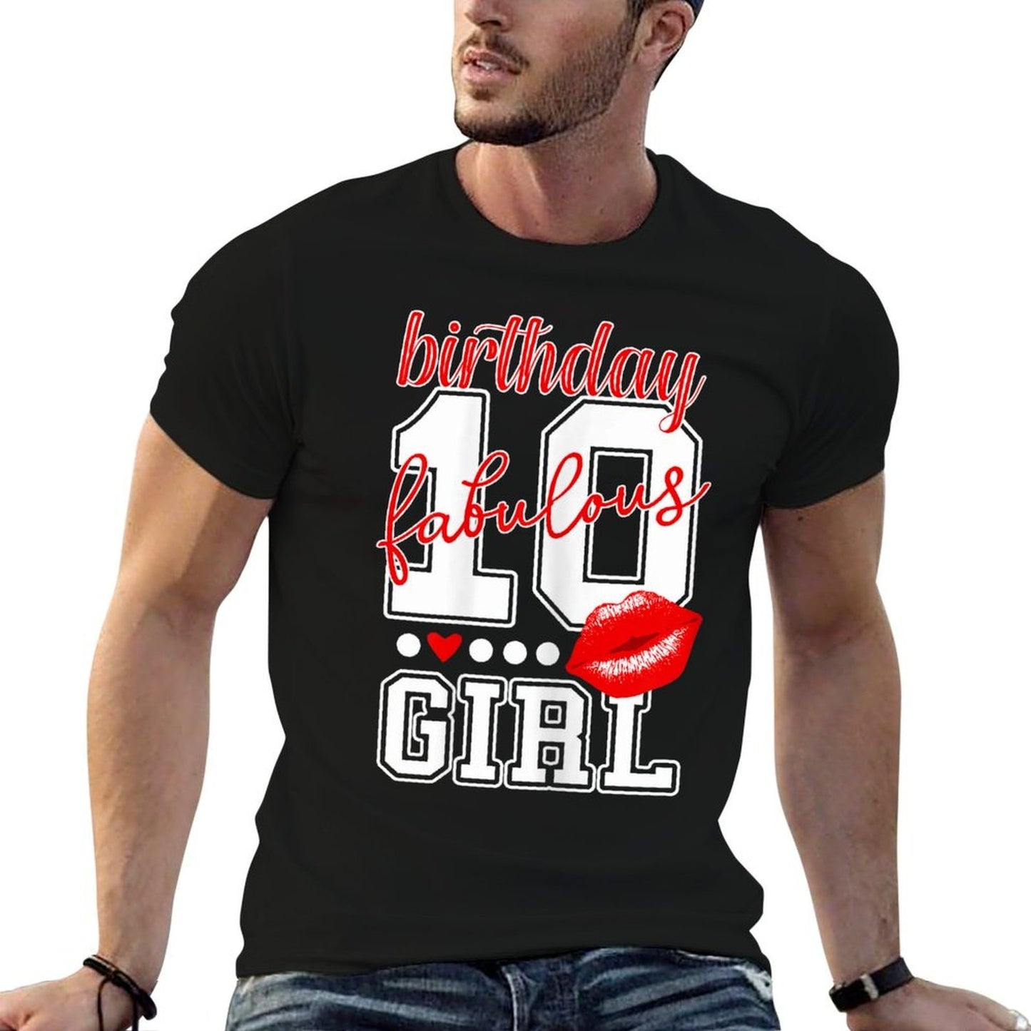 10th Birthday Number 10 Fabulous Girl Cool Red Kissing Lips Durable T-Shirt