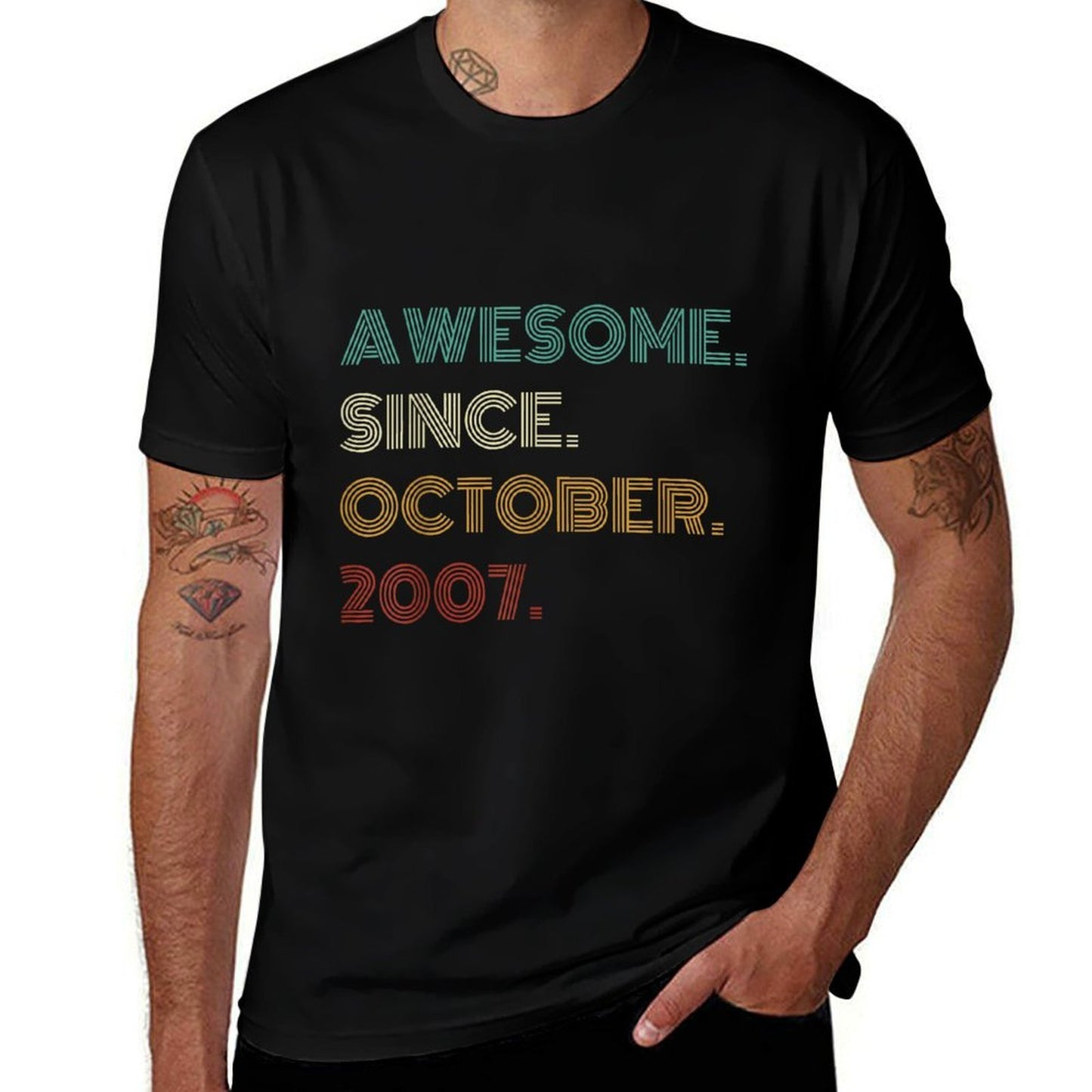 18 Years Old Awesome Since October 2007 18th Birthday Trendy Pattern T-Shirt