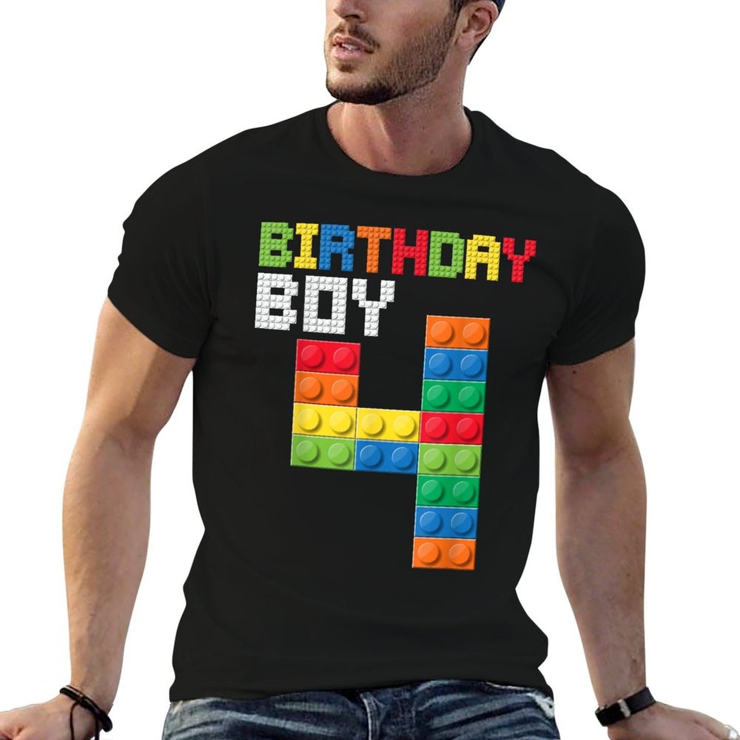 4th Birthday Kids Master Builder Four Years Building Bricks Relaxed-fit T-Shirt