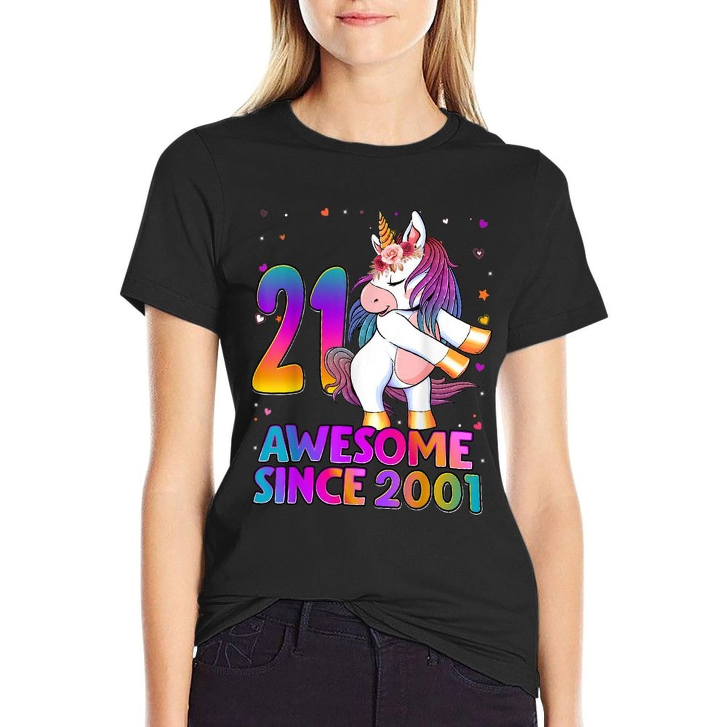 21 Years Old Unicorn Flossing 21st Birthday Girl Unicorn Cotton T-Shirt