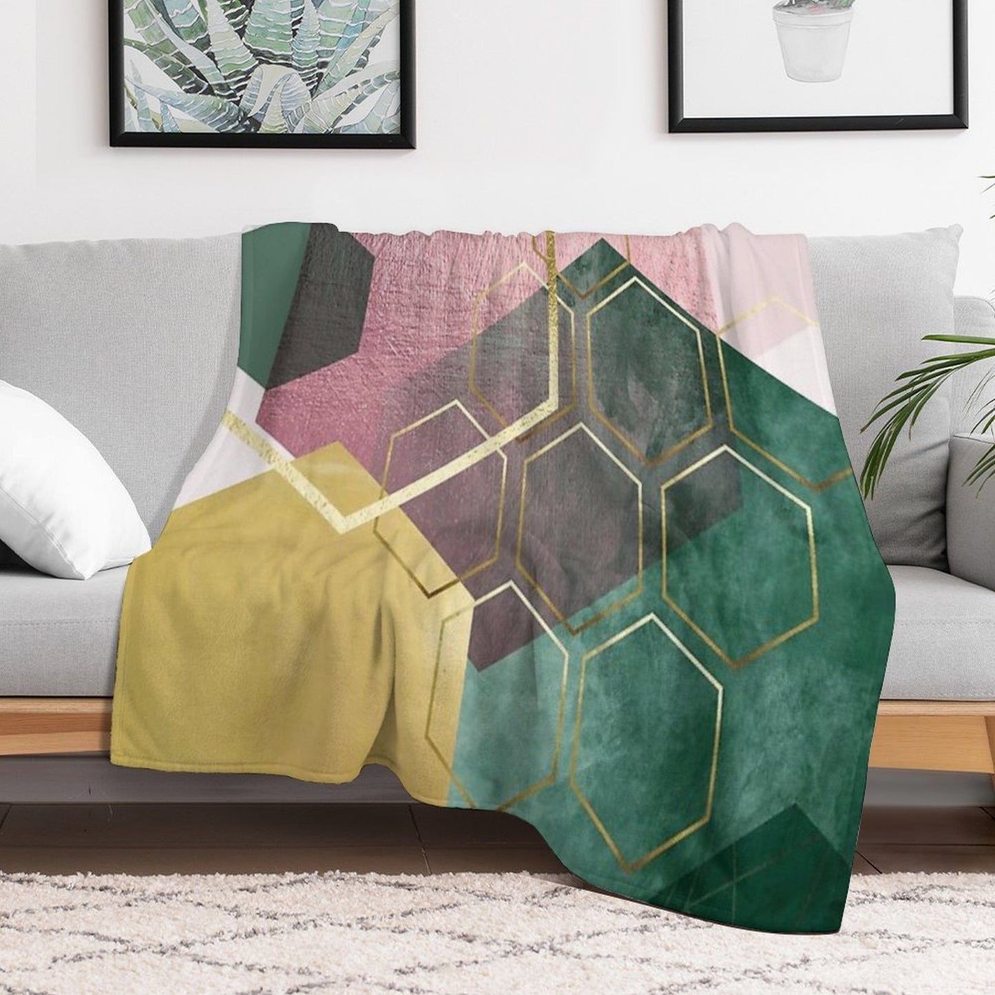 Emerald Green And Pink Geo No 3 Premium Throw Blanket