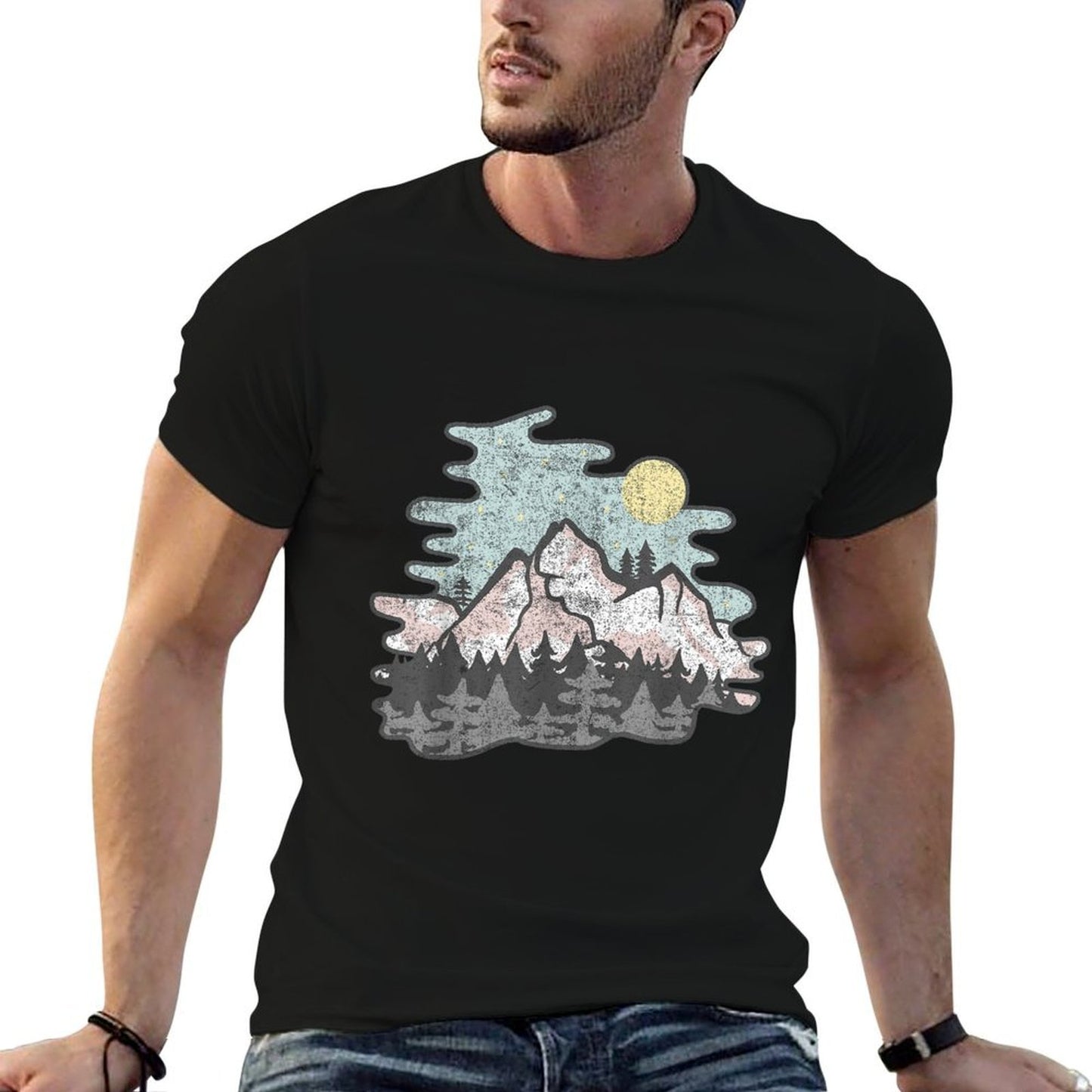 Vintage Style Mountains At Twilight Nature Stretchy T-Shirt