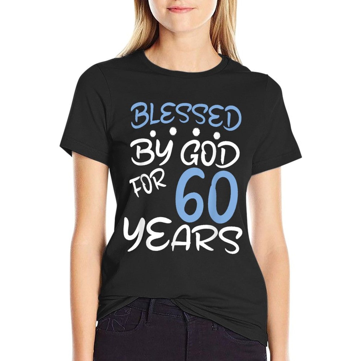 Vintage Blessed by God for 60 Years Happy 60th Birthday Ribbed Collar T-Shirt