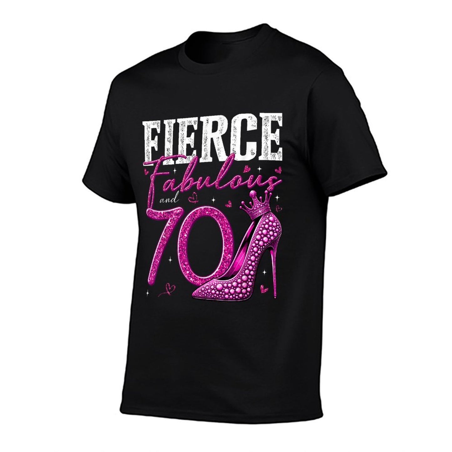70th Birthday Fierce Fabulous And 70 Year Old Gifts Heels Ribbed Collar T-Shirt