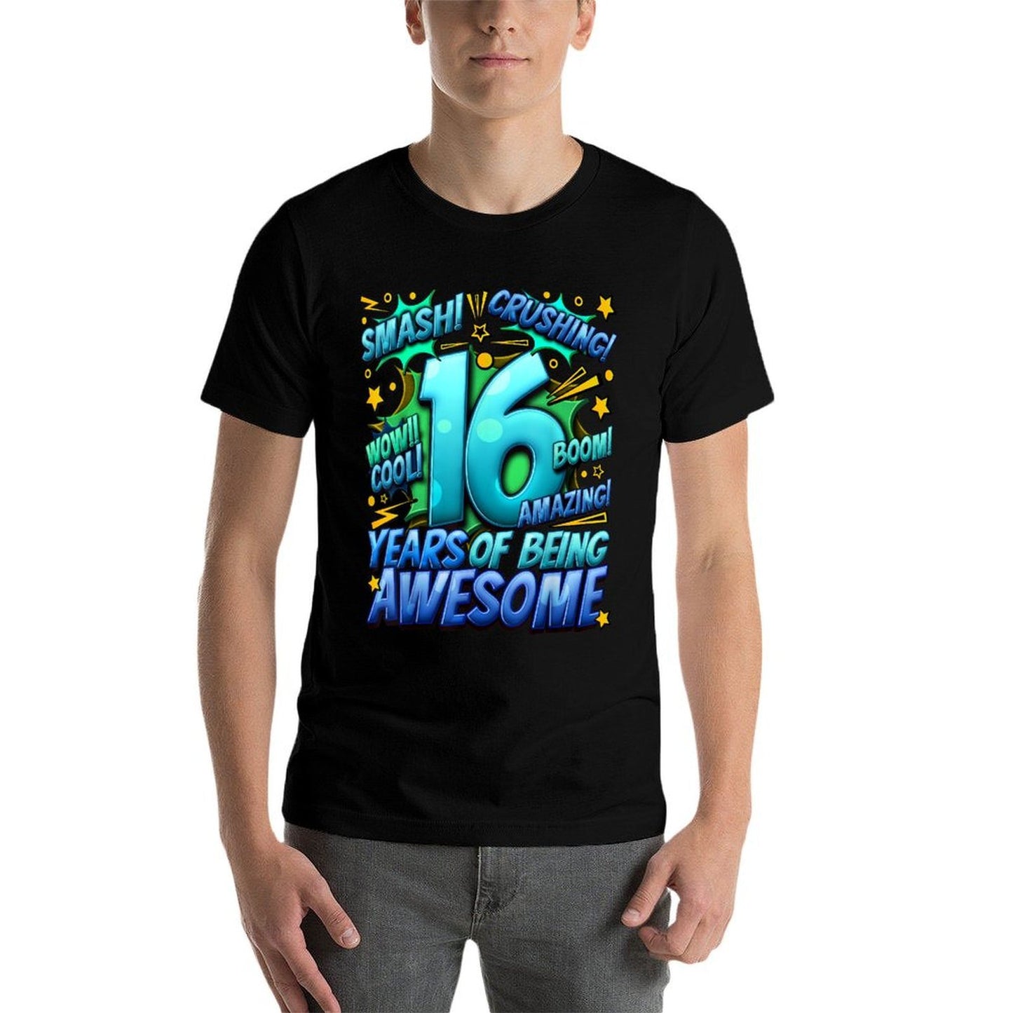 16th Birthday Comic Style Awesome Since 2007 16 Year Old Boy Tagless Design T-Shirt