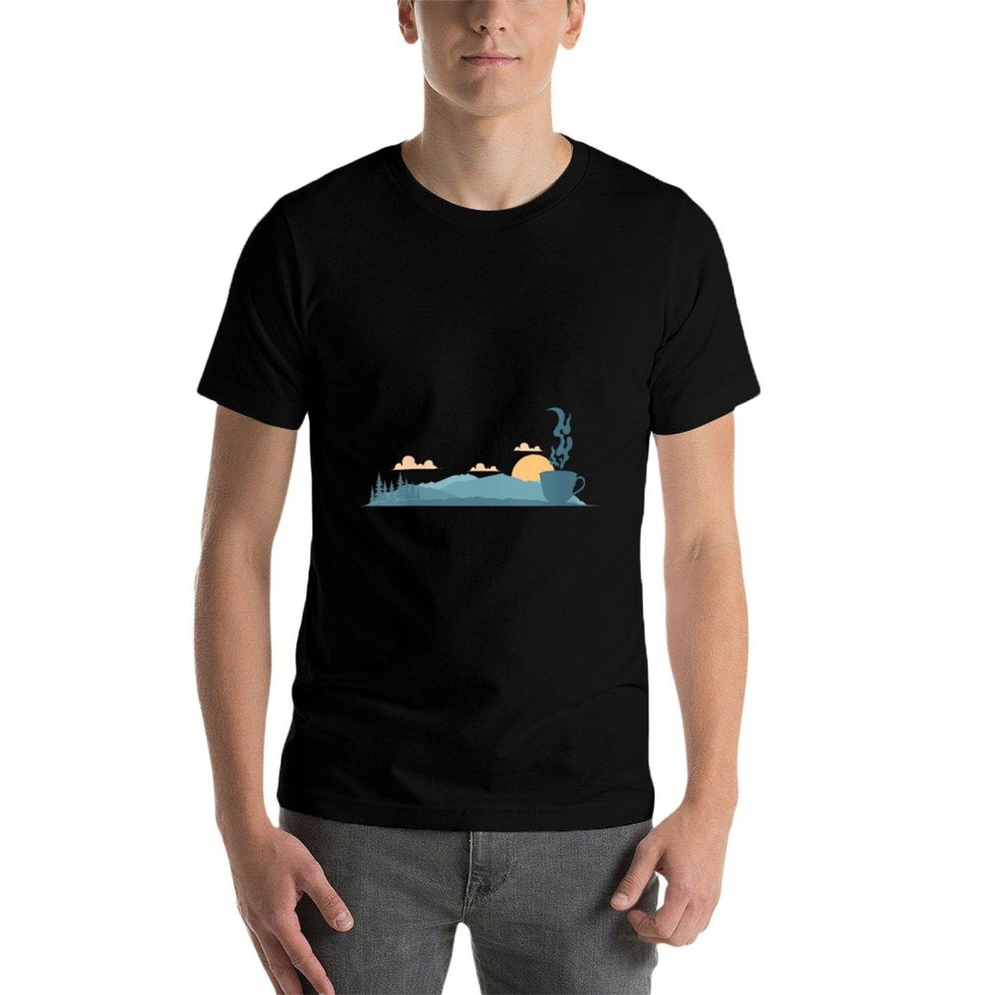Womens Twilight Scene with Silhouette of A Teacup Wrinkle-resistant T-Shirt