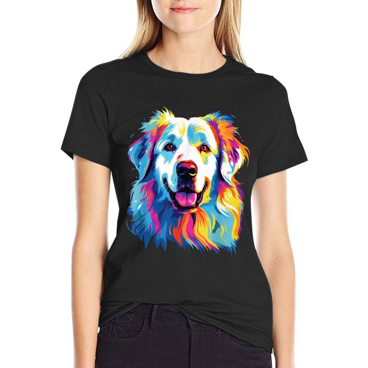 Watercolor Colorful Pyrenean Mountain Dog Great Pyrenees Comfortable T-Shirt