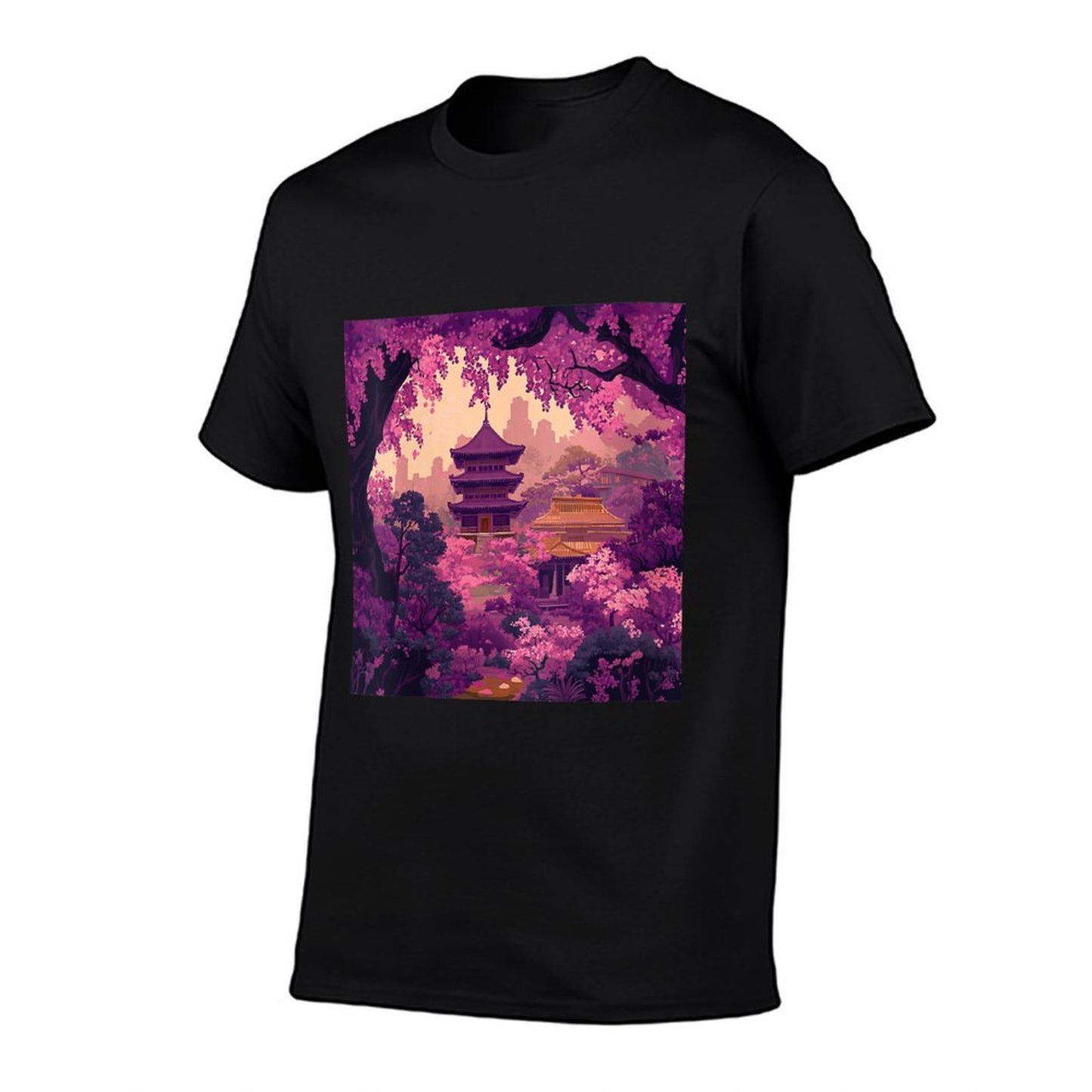 Womens Sakura Blossoms And City Skyline at Twilight Oversized Silhouette T-Shirt
