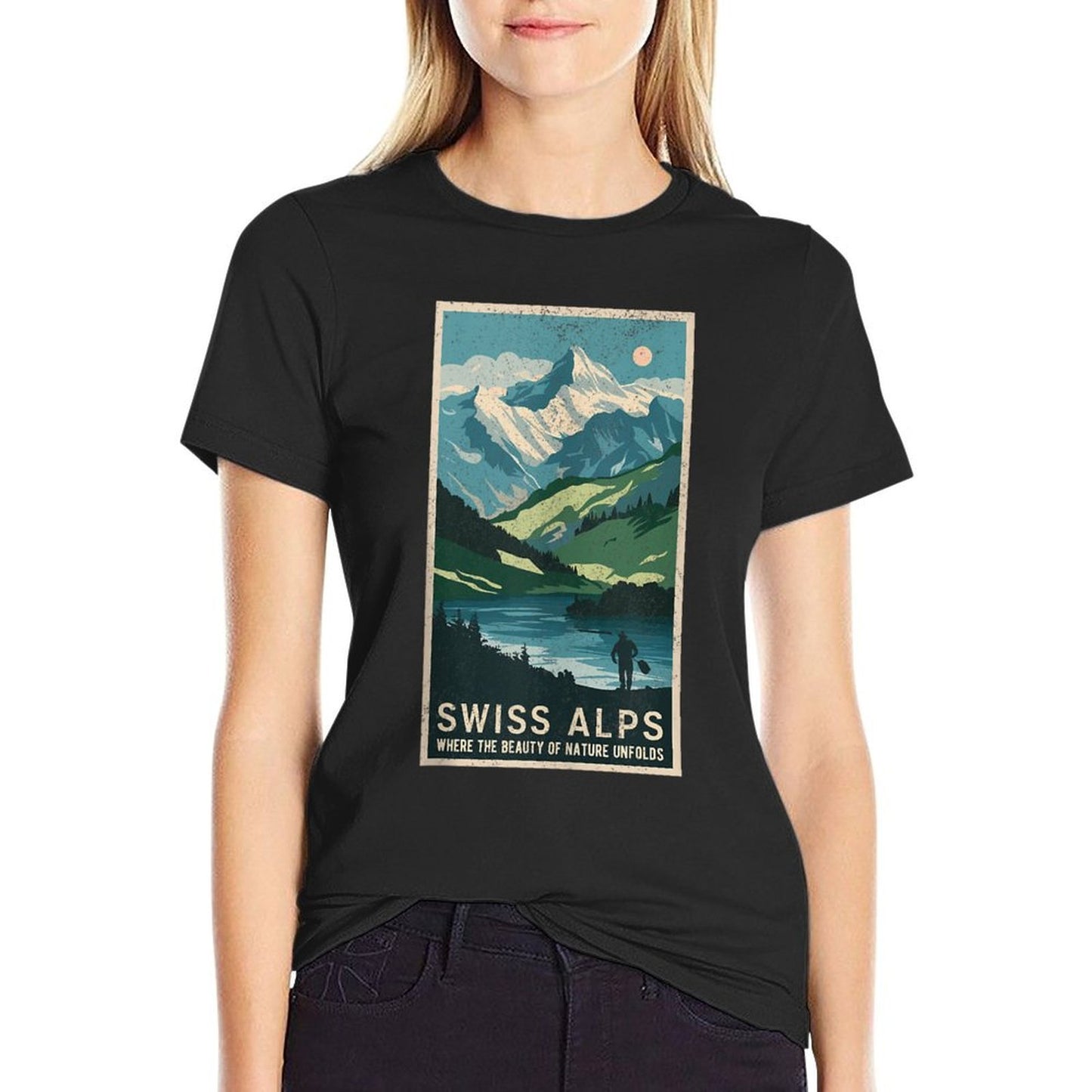 Vintage Travel Posters Swiss Alps Scenic Mountain Landscape Moisture-wicking T-Shirt