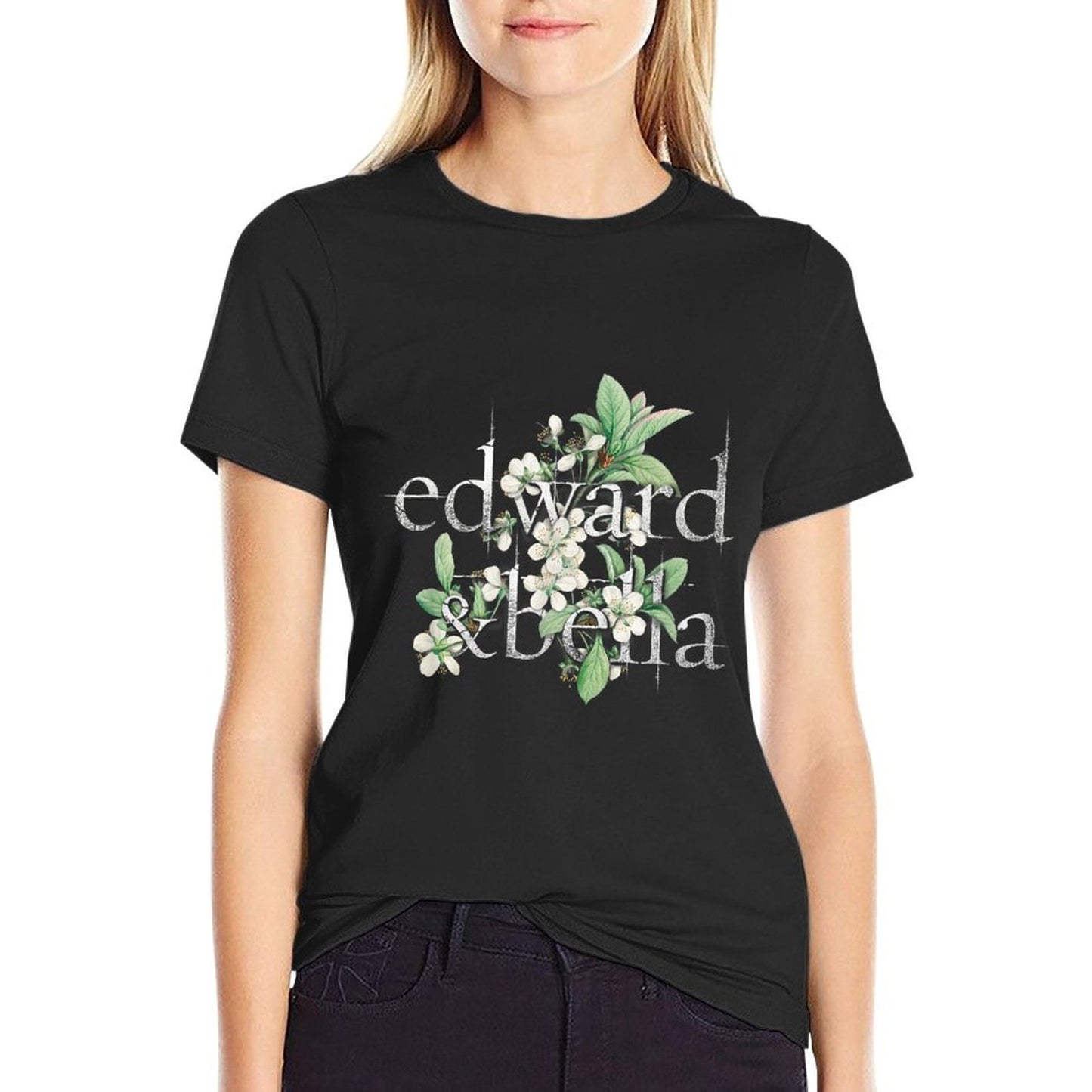 Twilight Saga Edward And Bella Flowers Front And Back Movie Rolled Sleeves T-Shirt