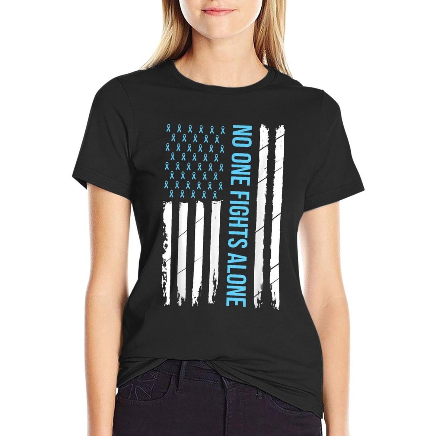 USA Prostate Cancer Awareness Light Blue Ribbon Survivor Easy-care T-Shirt