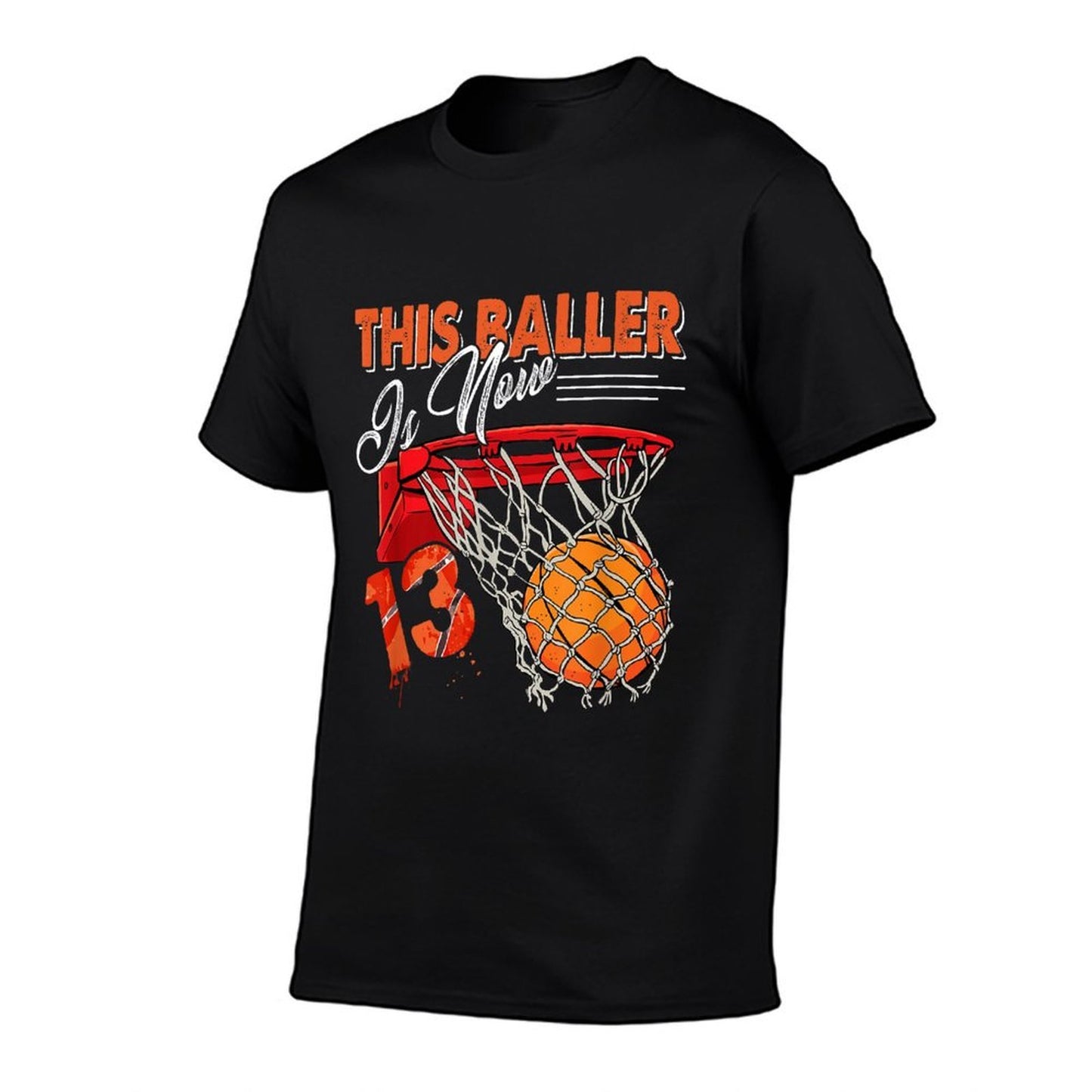 13th Birthday Basketball Funny 13 Years Old Kids Gift Rolled Sleeves T-Shirt