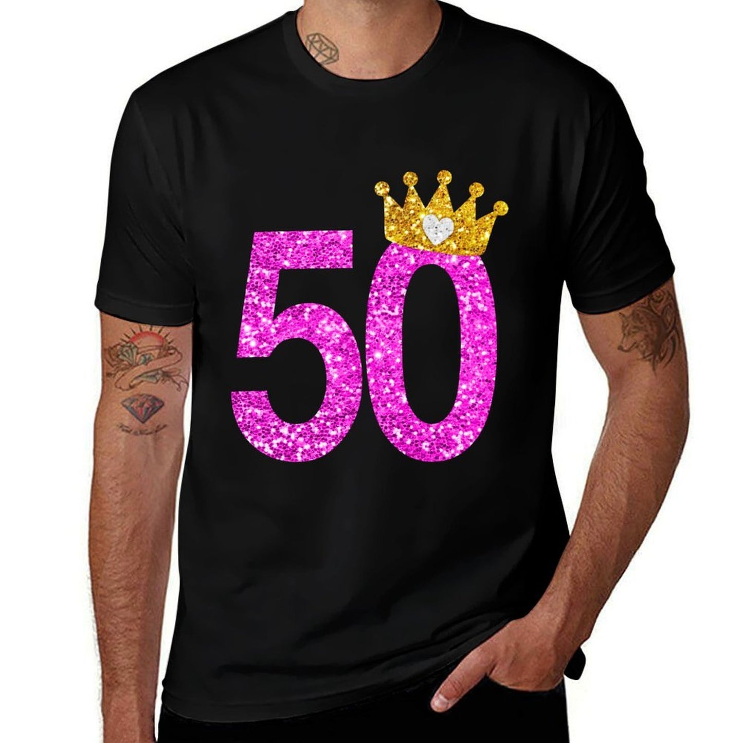 50th Birthday Princess Crown Long Sleeve Shirt Ribbed Collar T-Shirt