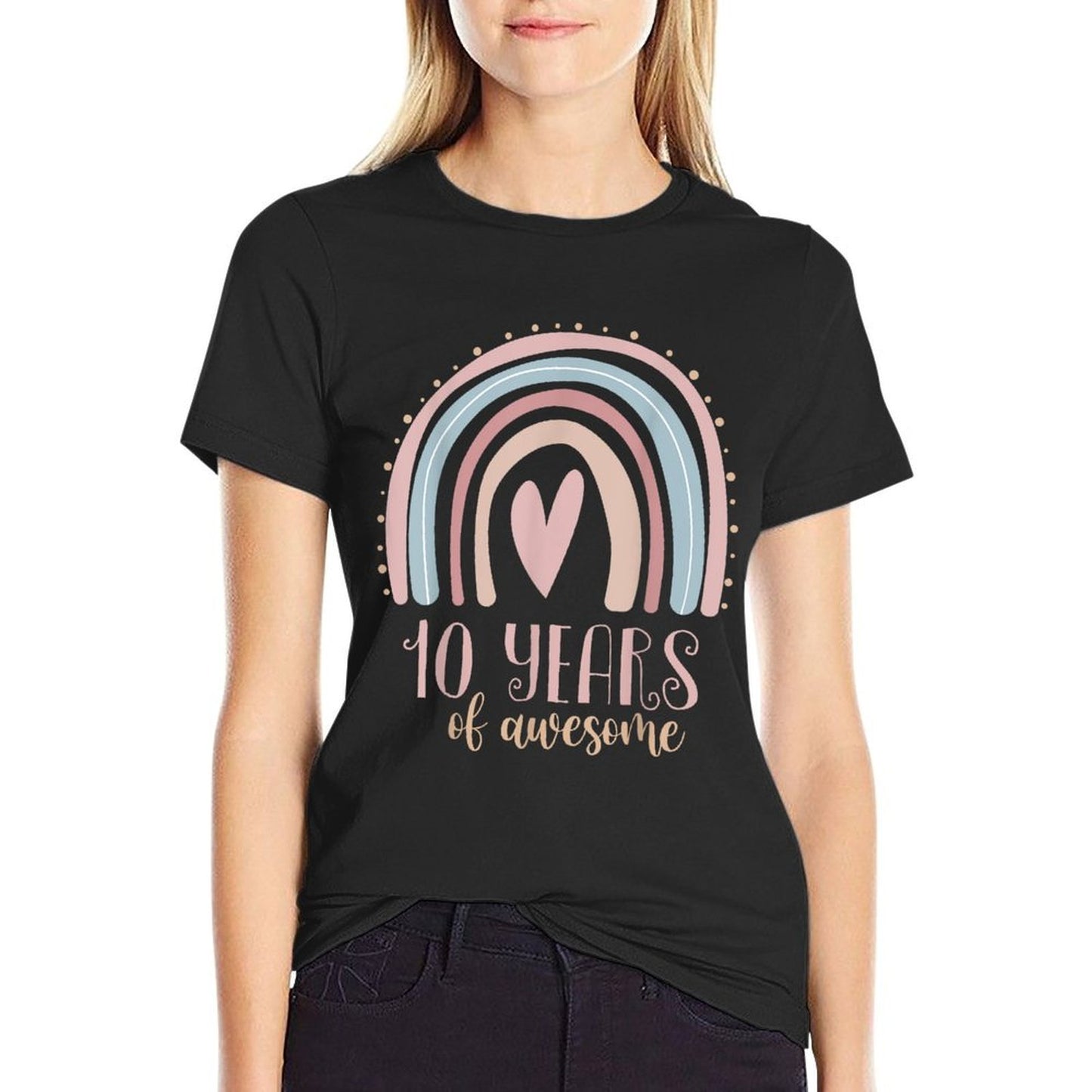 10 Years Of Awesome Girls 10th Birthday Pink Boho Rainbow Polyester Blend T-Shirt