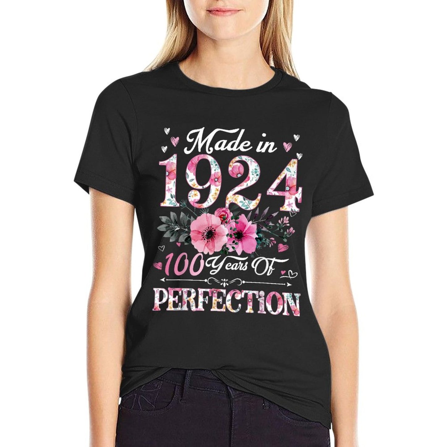 100 Year Old Made In 1924 Floral 100th Birthday Gifts Women Quick-drying T-Shirt