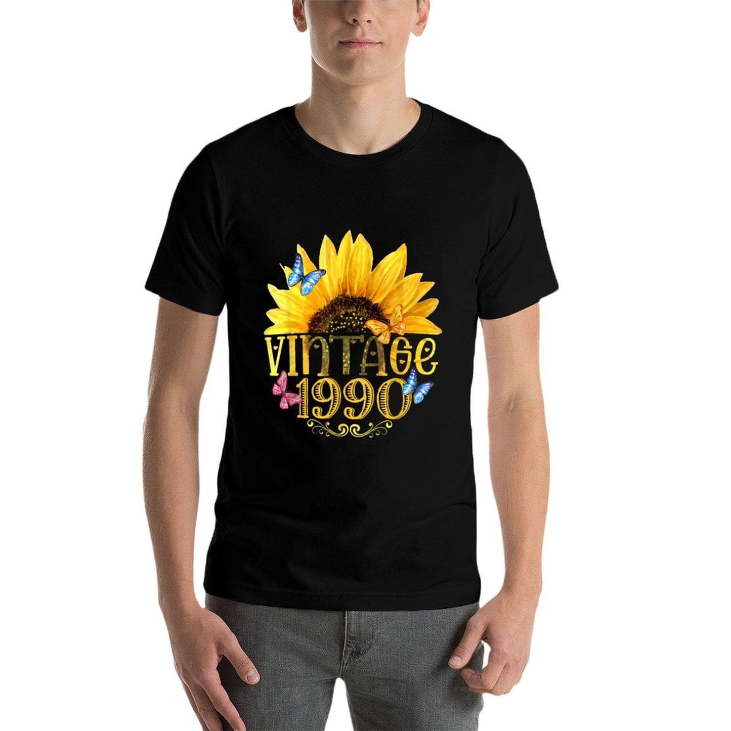 Vintage 1990 Sunflower Floral Butterfly Funny 35th Birthday Quick-drying T-Shirt
